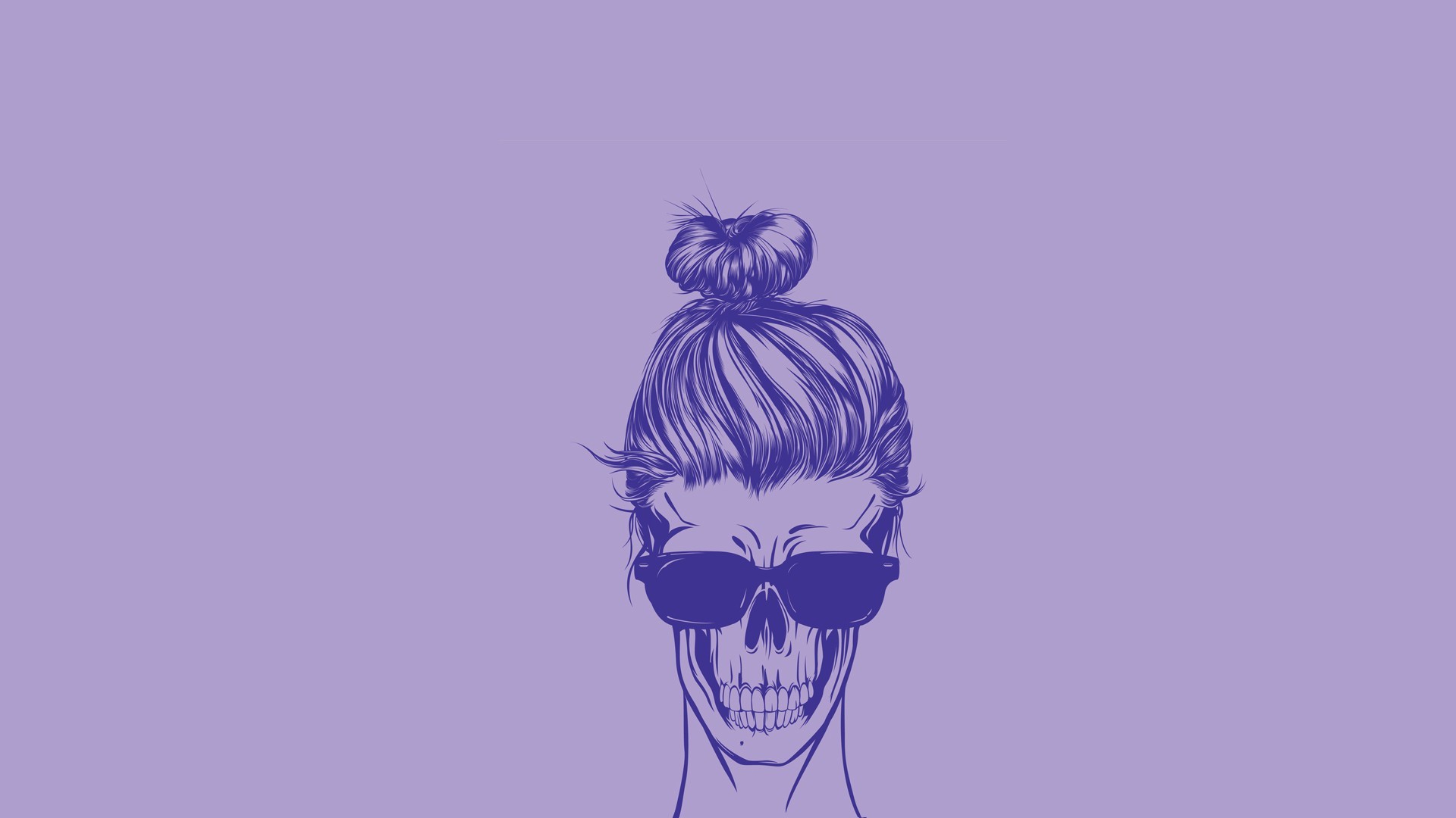 Skull with sunglasses and messy bun artwork HD Wallpaper
