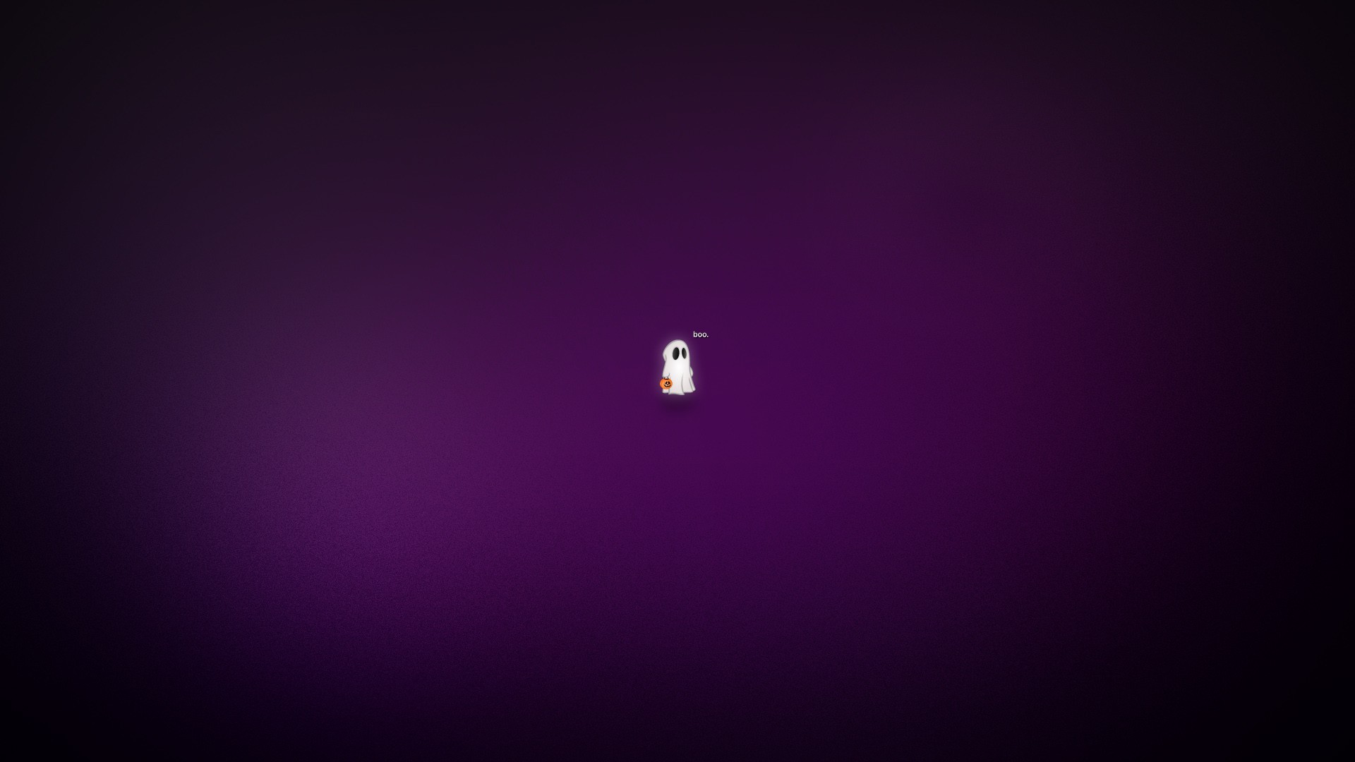 Minimalist ghost with pumpkin bucket and 'boo' text HD Wallpaper