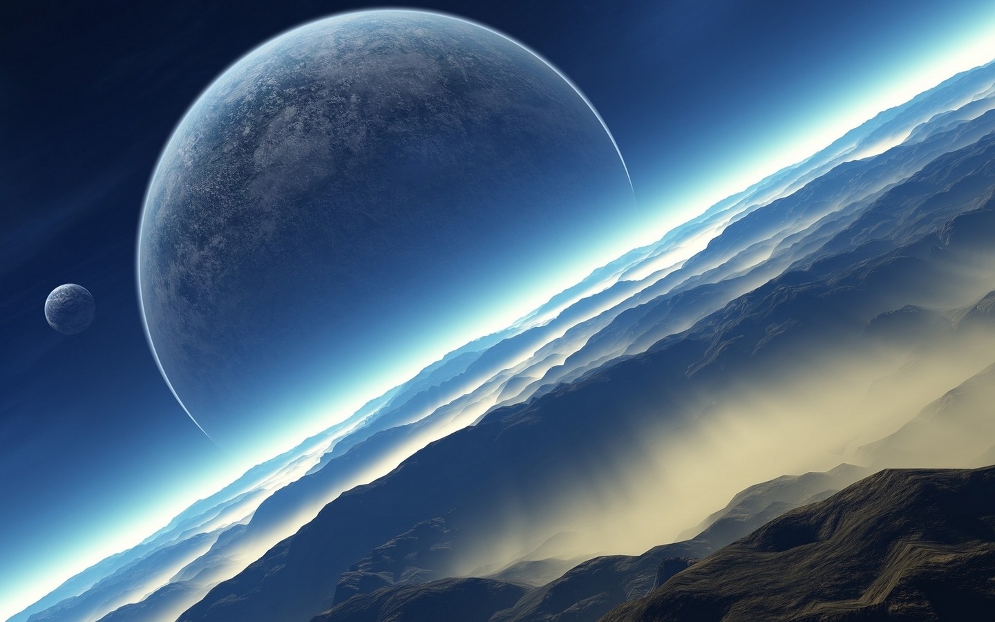 Digital art of a planet and moon in space HD Wallpaper