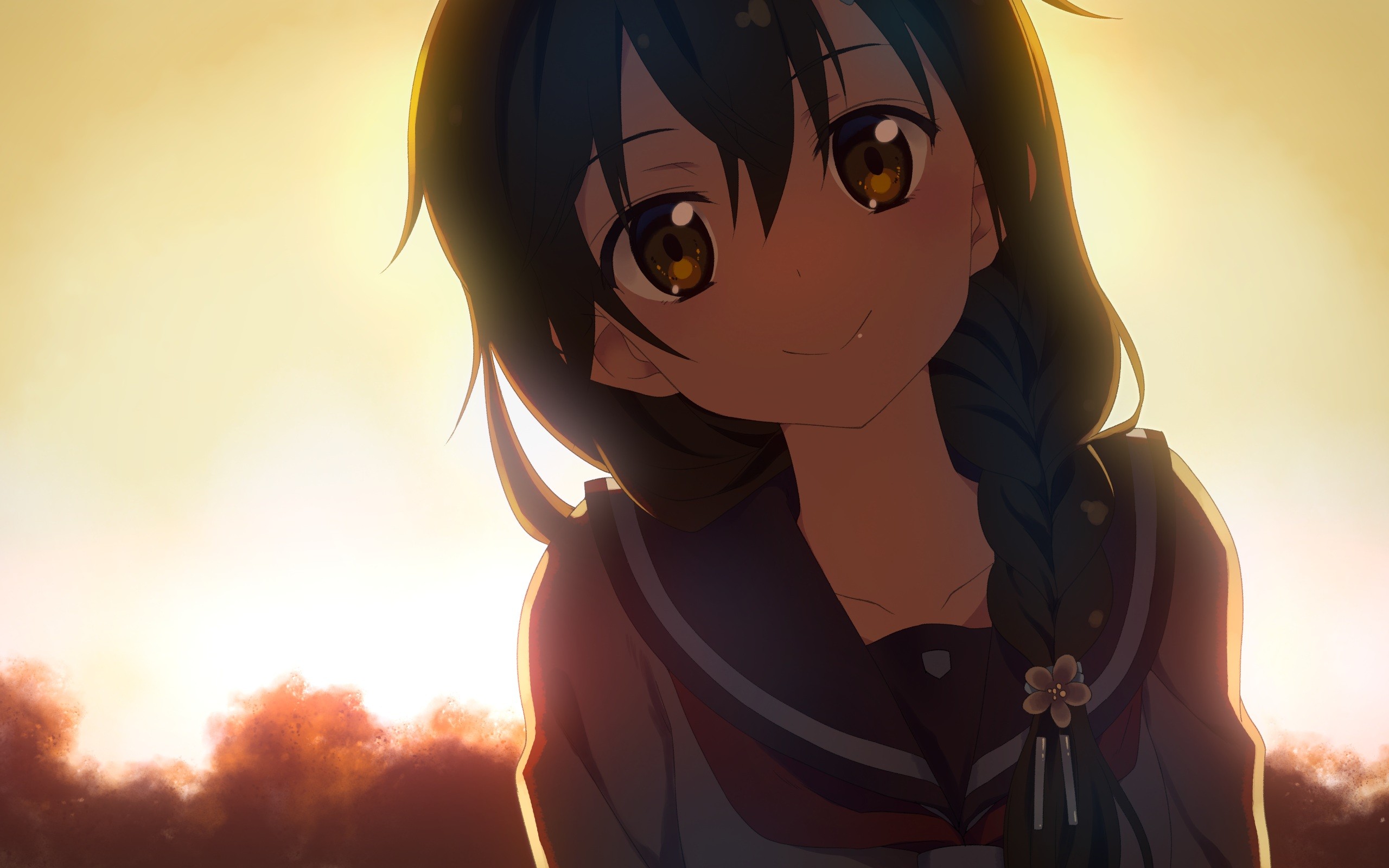Anime girl with braided hair in a school uniform HD Wallpaper