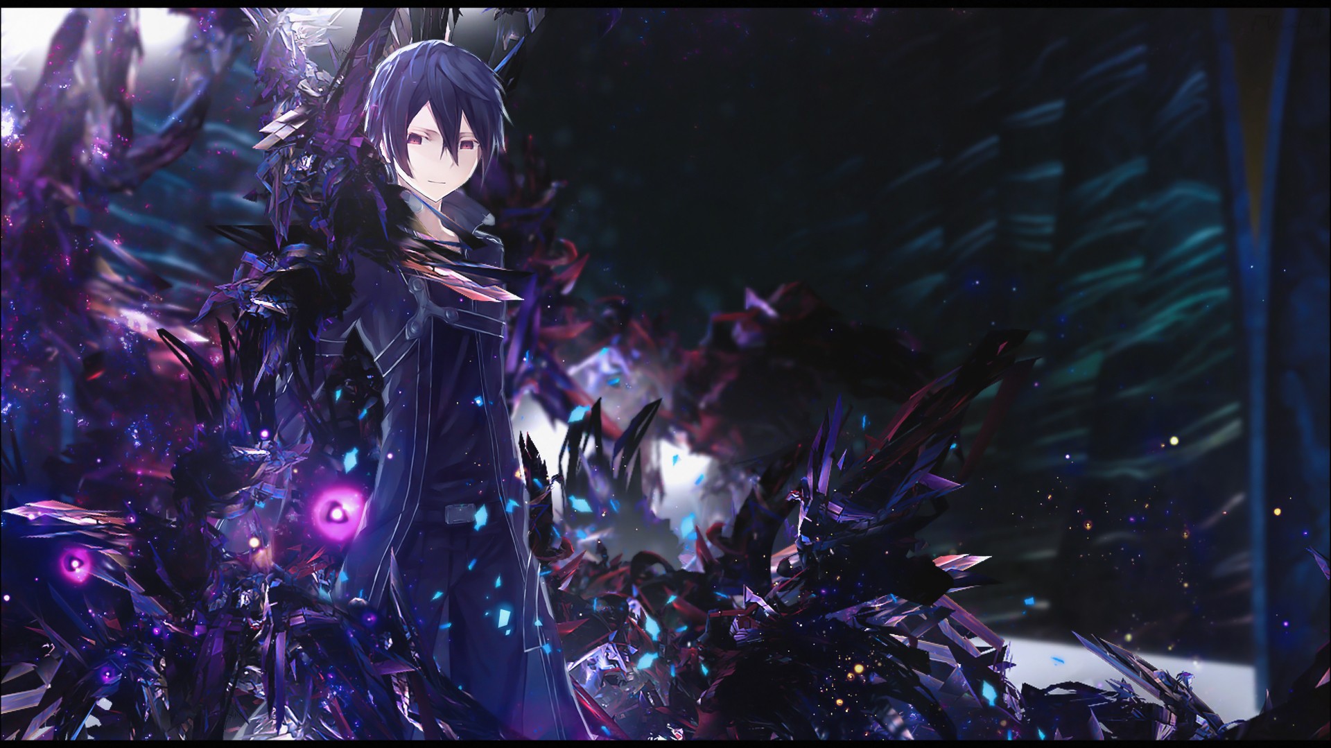 Kirito from Sword Art Online surrounded by dark energy HD Wallpaper