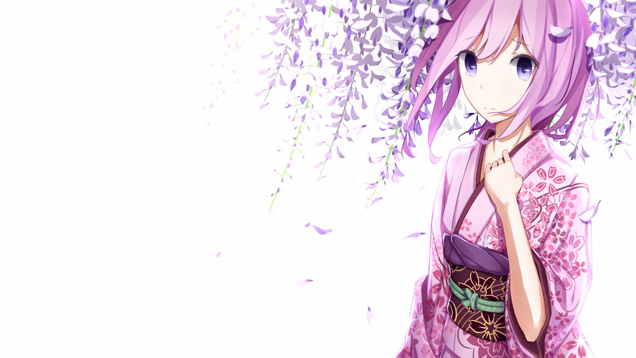 Megurine Luka in a Pink Kimono with Wisteria HD Wallpaper