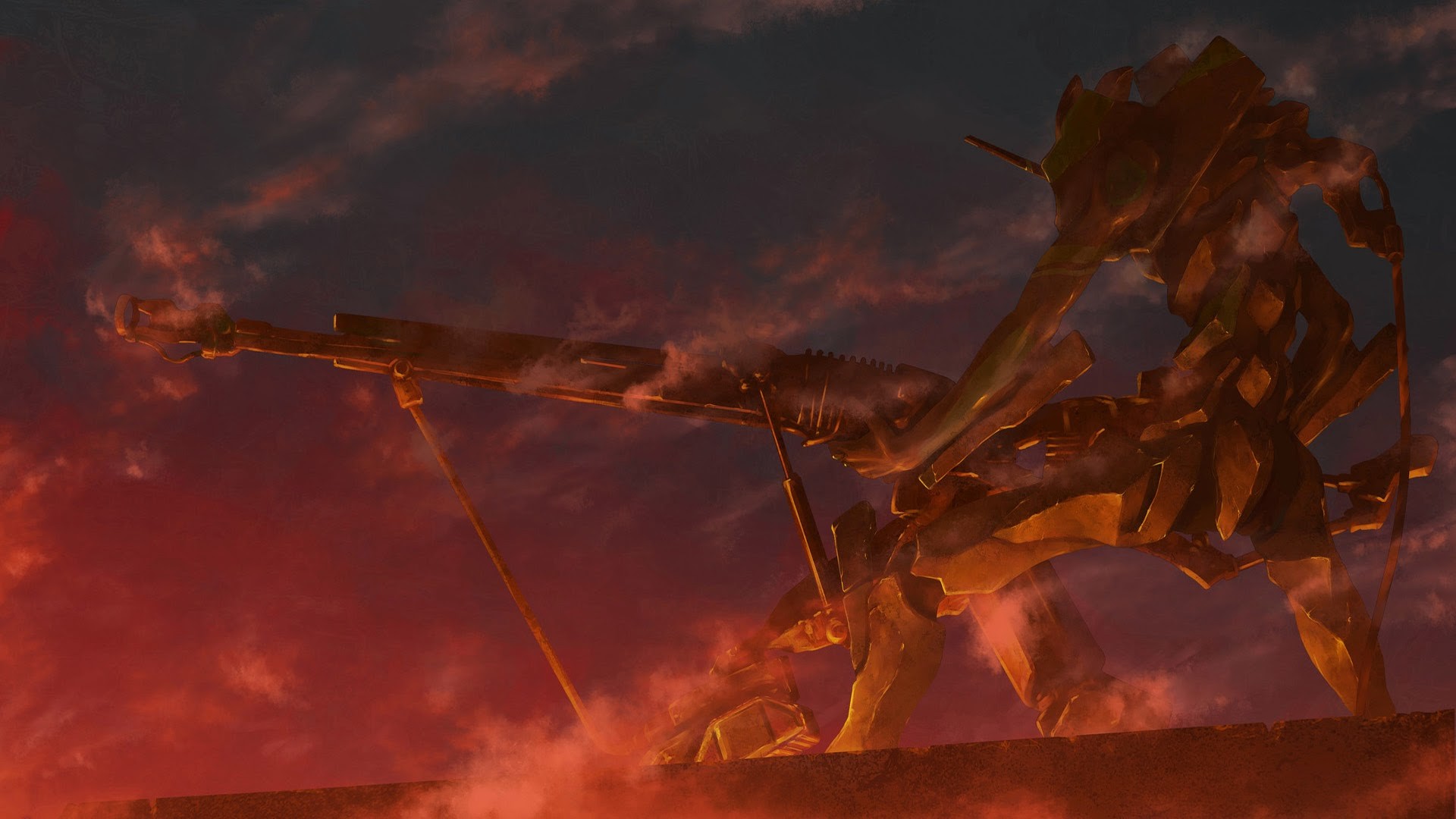 EVA Unit 01 with a large rifle HD Wallpaper
