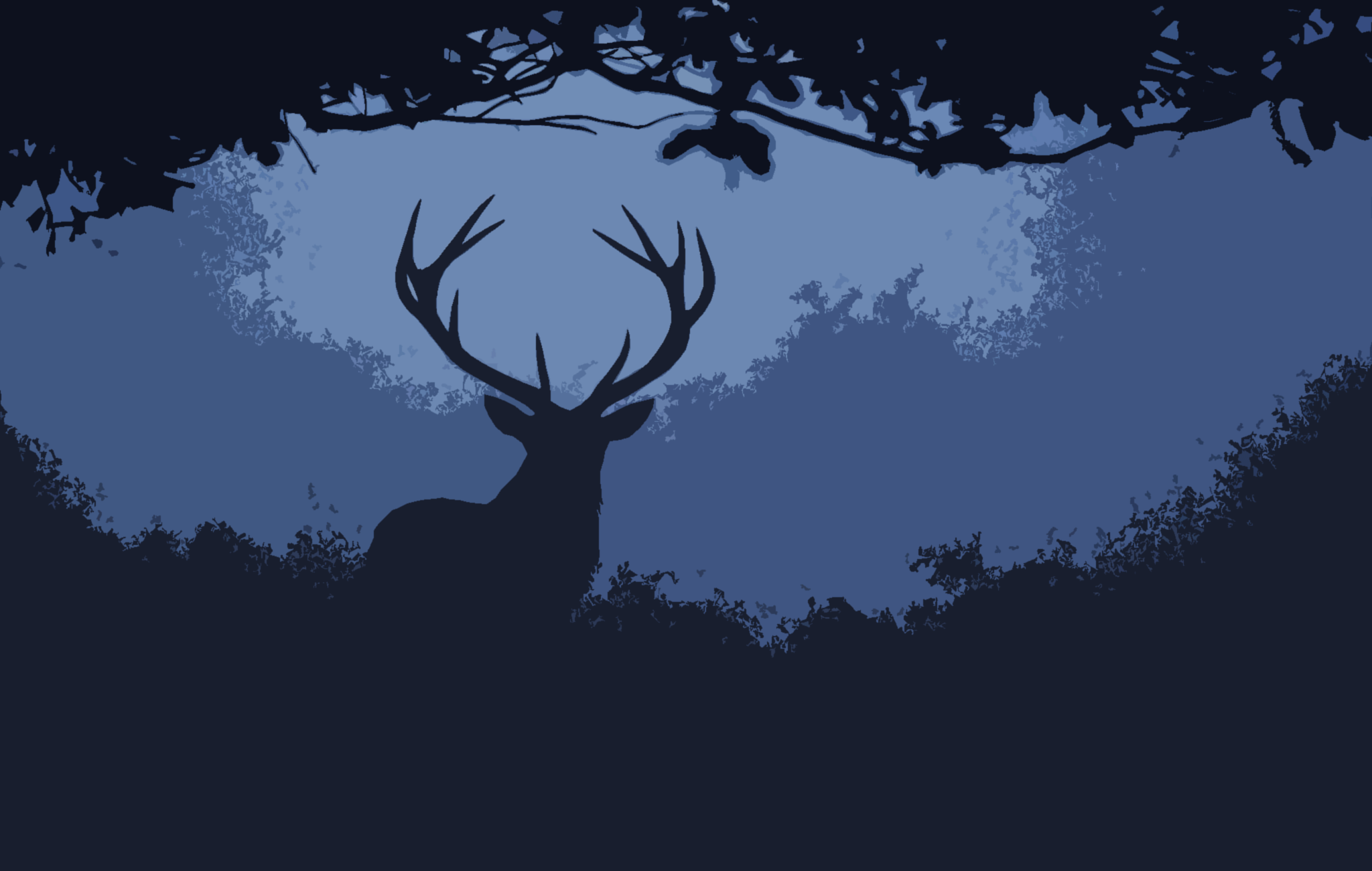 Silhouette of a deer in a dark forest HD Wallpaper