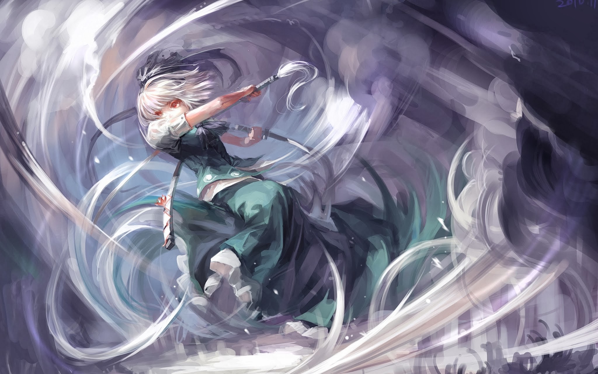 Konpaku Youmu from Touhou in a dynamic pose HD Wallpaper