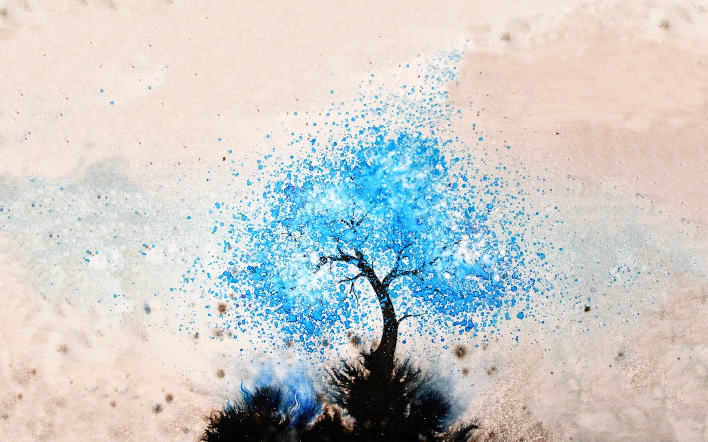 Abstract blue tree made of splatters HD Wallpaper