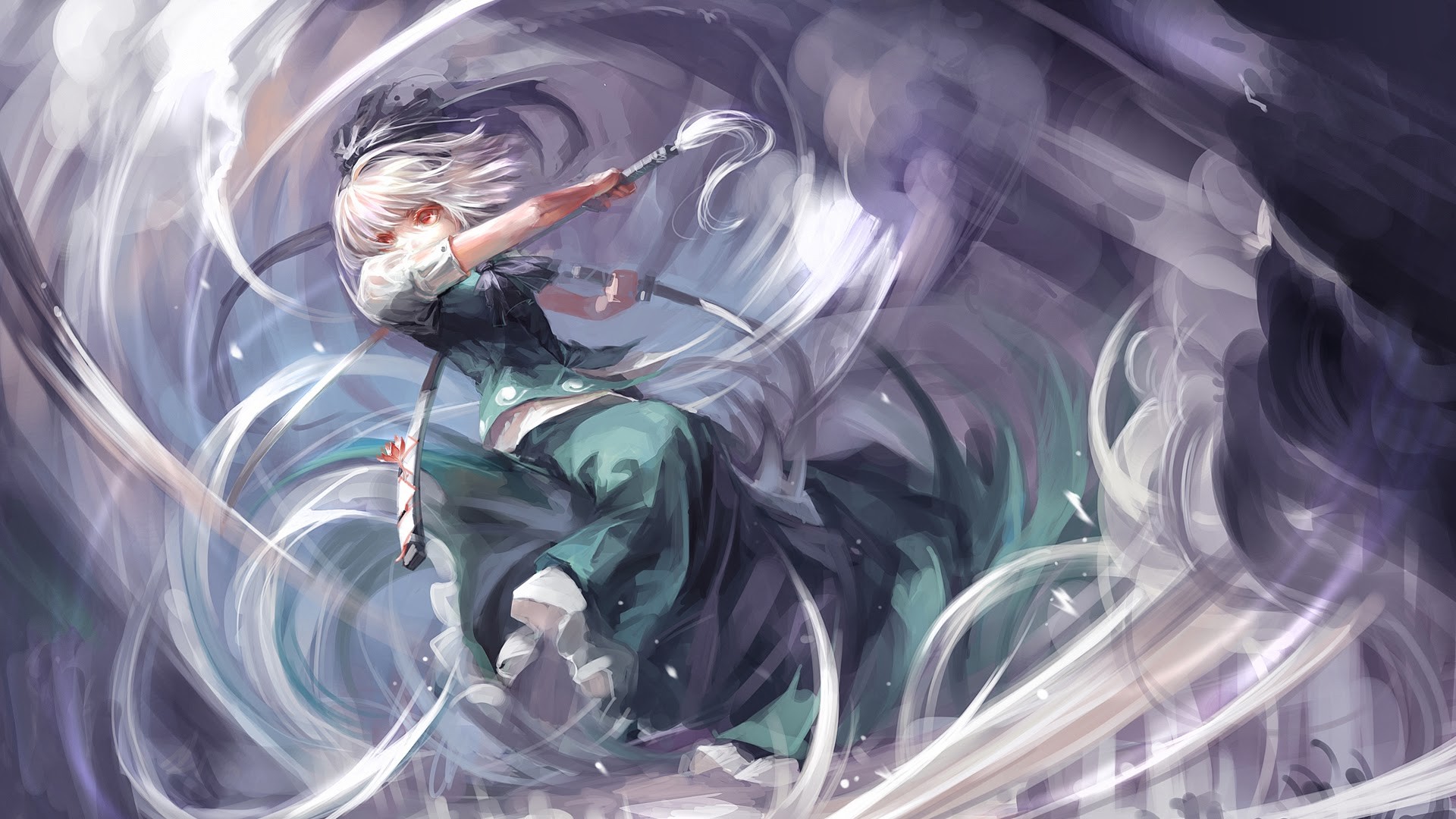 Konpaku Youmu from Touhou with swords HD Wallpaper