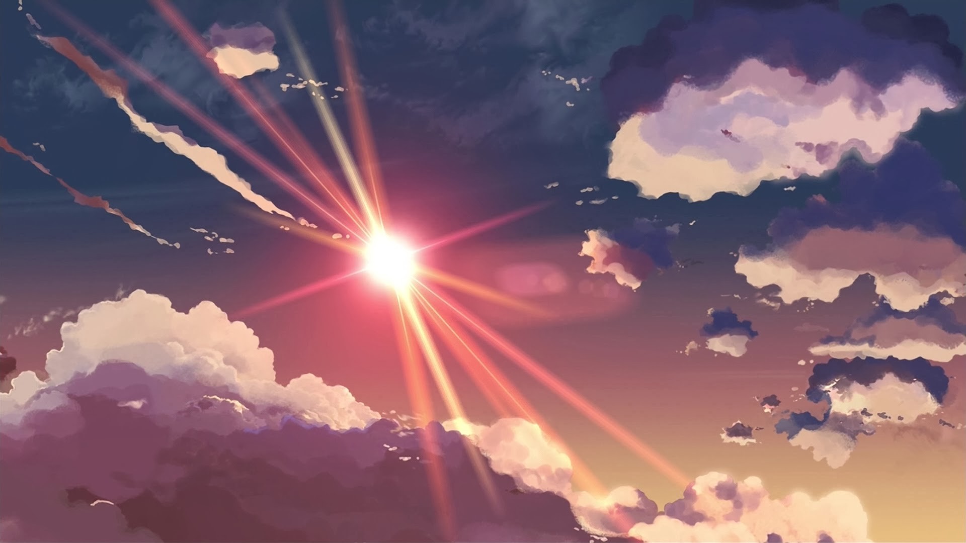 5 Centimeters Per Second Anime Artwork of Sun Rays and Clouds HD Wallpaper