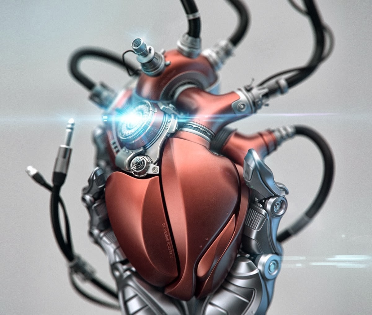 Futuristic robotic heart with cables and lights HD Wallpaper