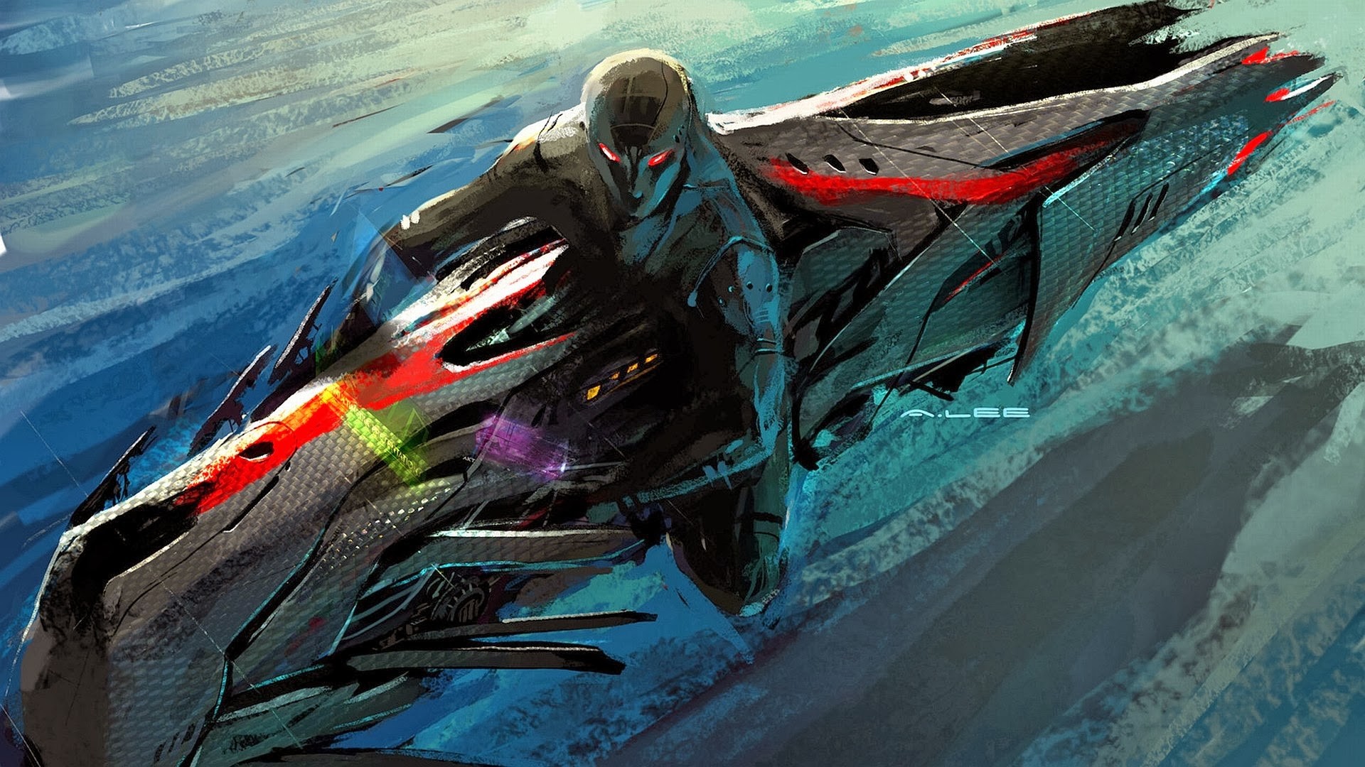 Futuristic cyborg riding a science fiction vehicle HD Wallpaper