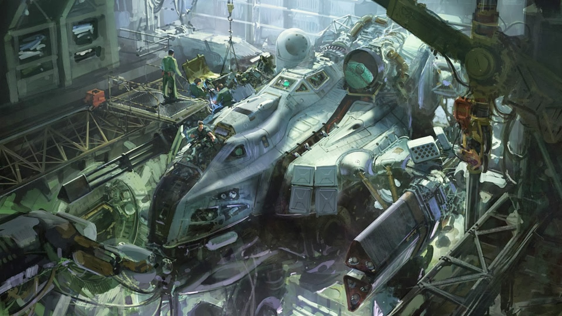 Science Fiction Spaceship in a Hangar HD Wallpaper