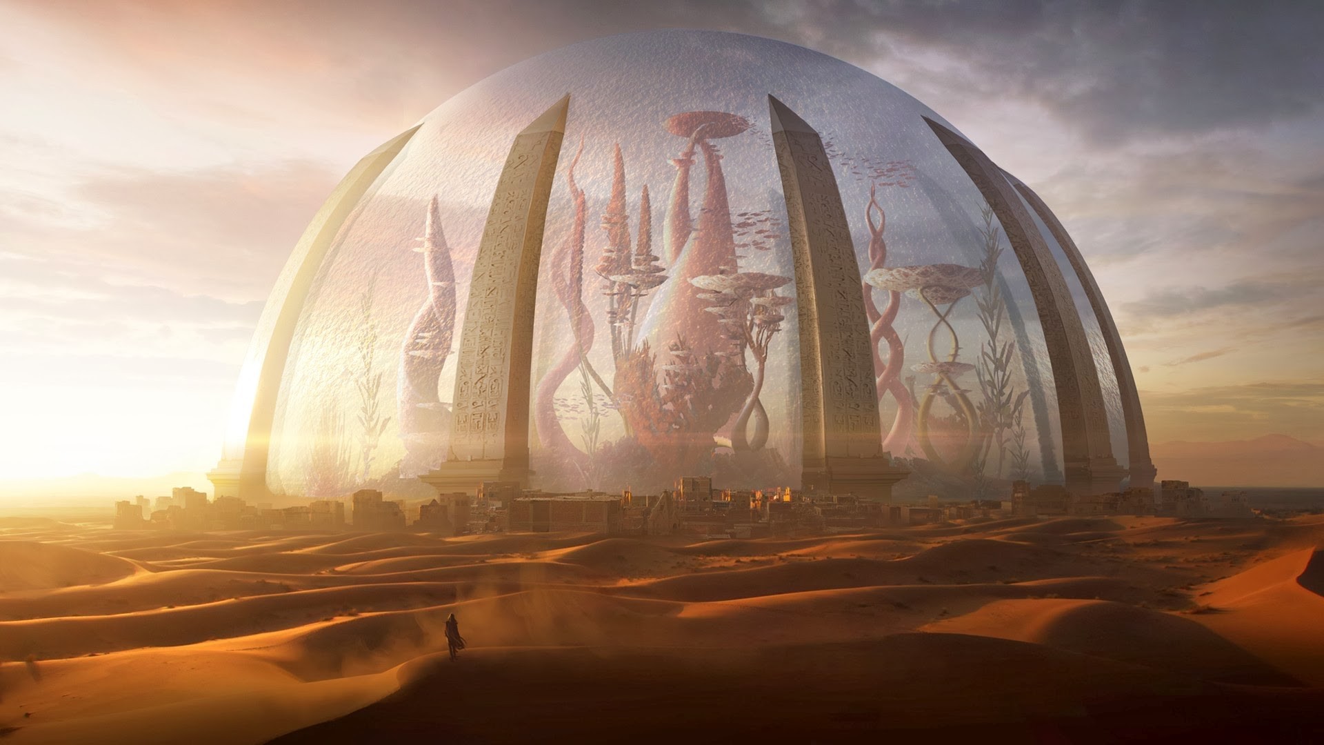 Torment: Tides of Numenera desert dome city HD Wallpaper