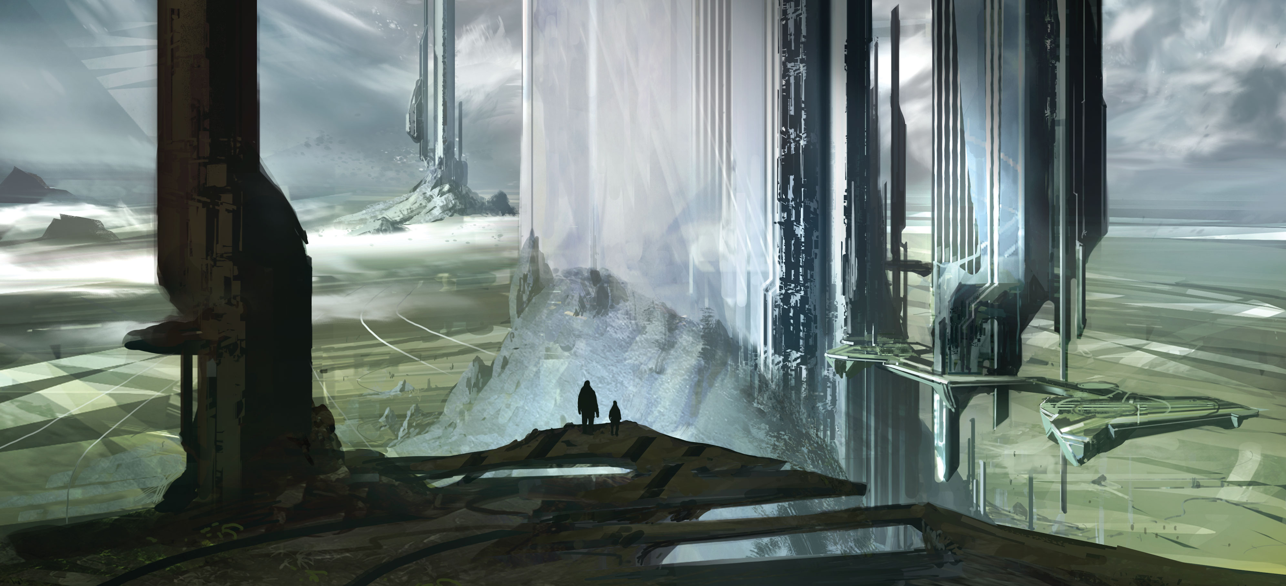 Futuristic artwork of a science fiction landscape HD Wallpaper