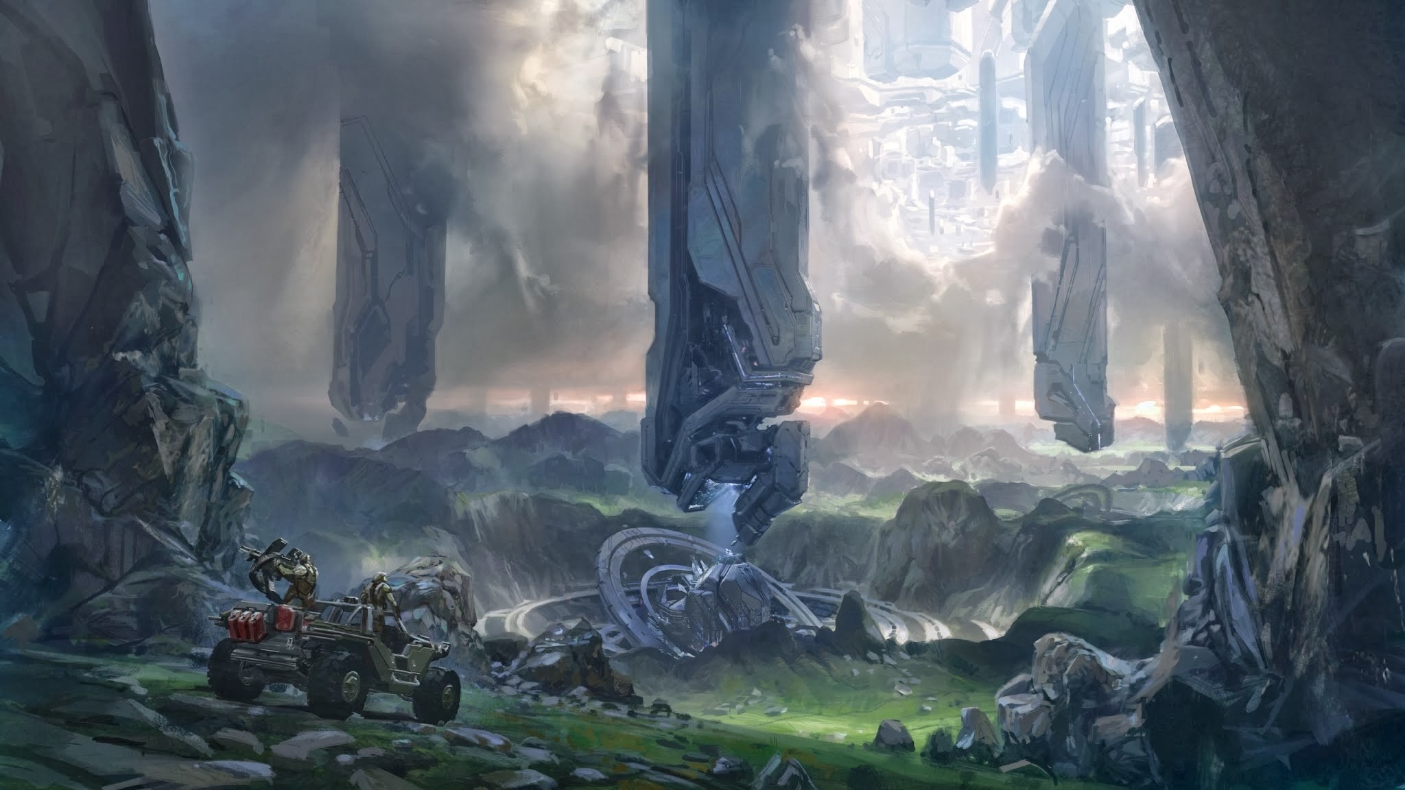 Halo UNSC Warthog in a Forerunner landscape HD Wallpaper