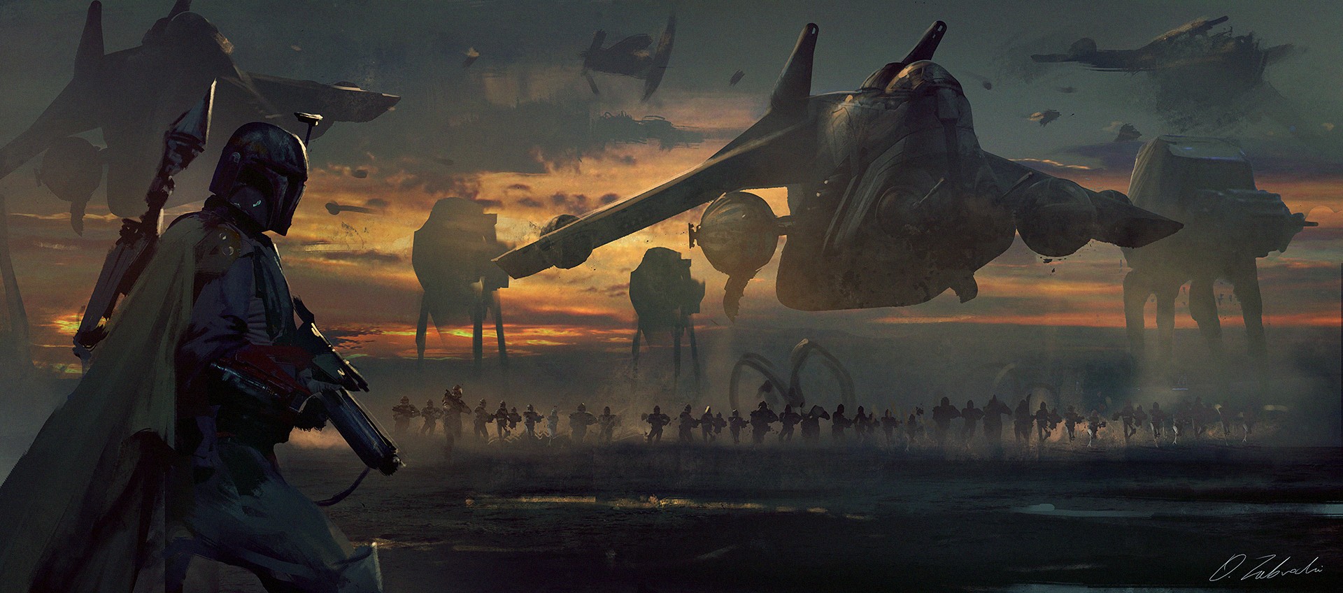 Boba Fett and Star Wars army with ships HD Wallpaper