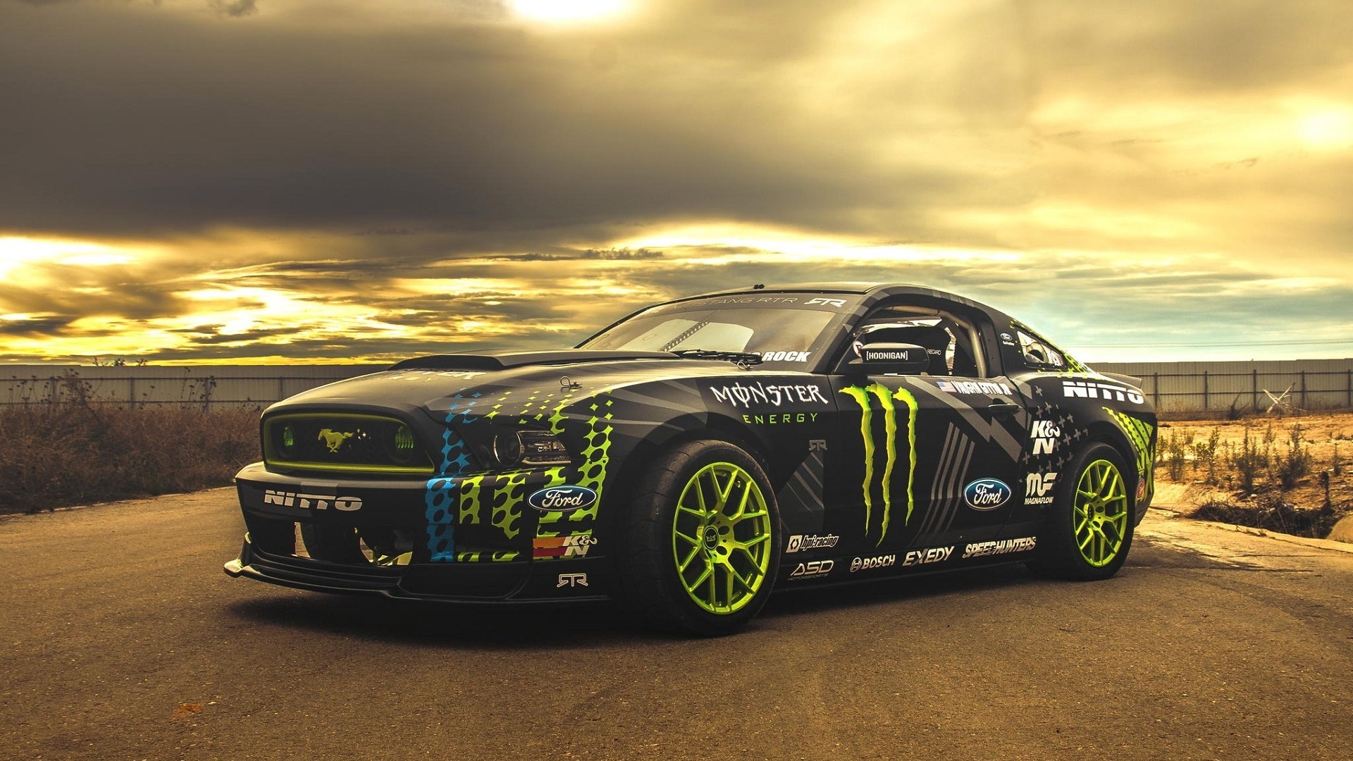 Monster Energy Ford Mustang drift car HD Wallpaper