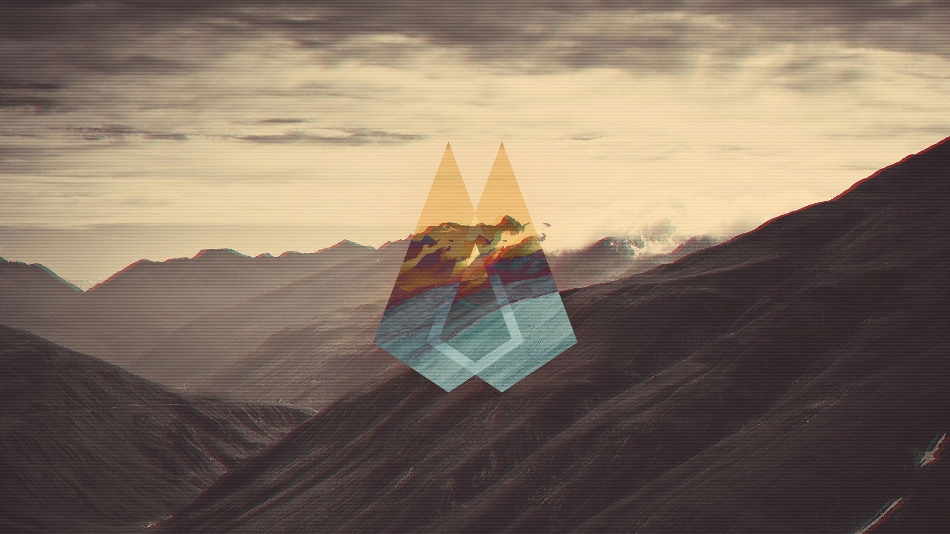 Digital art landscape with geometric overlay HD Wallpaper