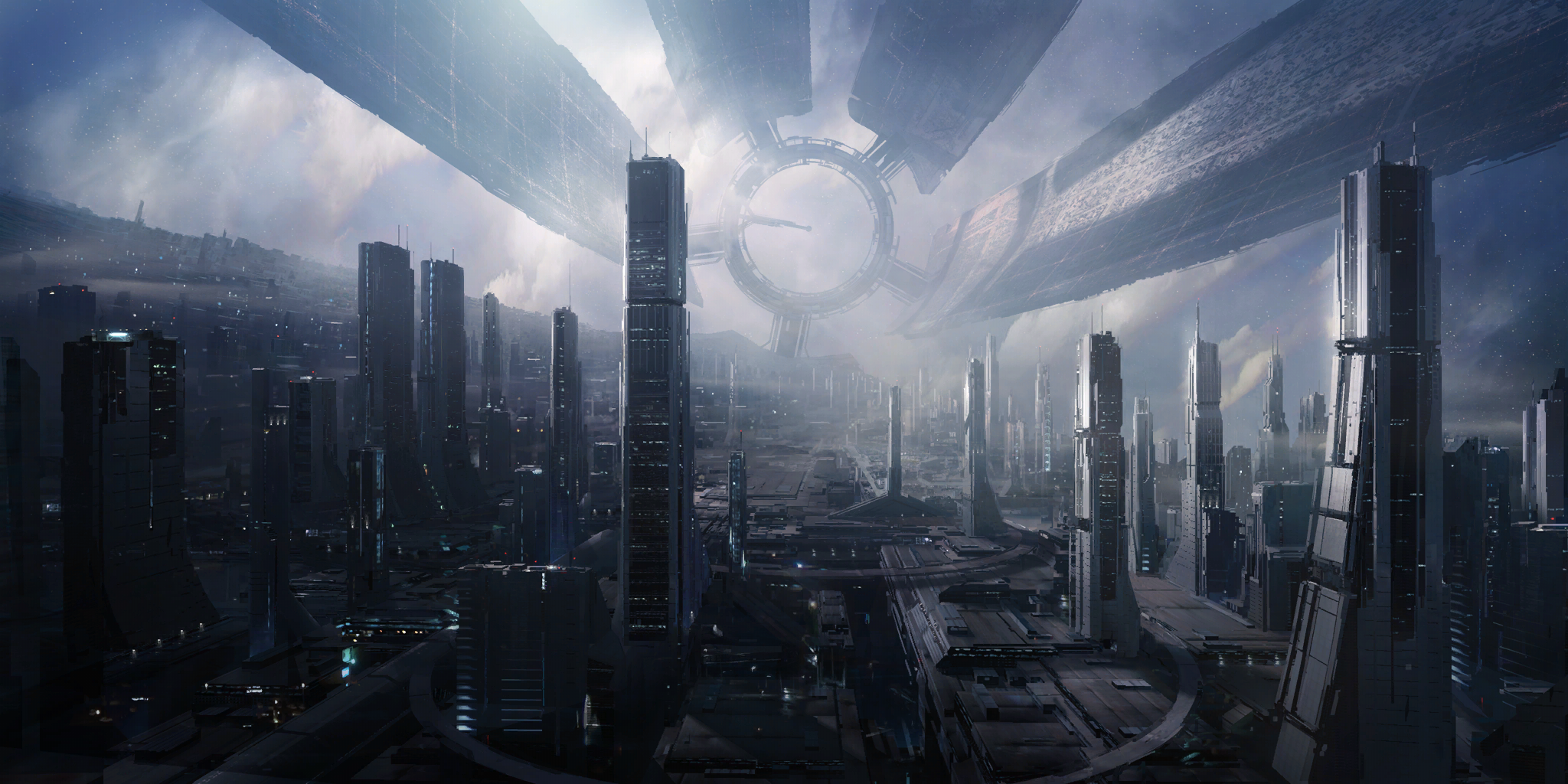 Mass Effect Citadel futuristic cityscape HD Wallpaper