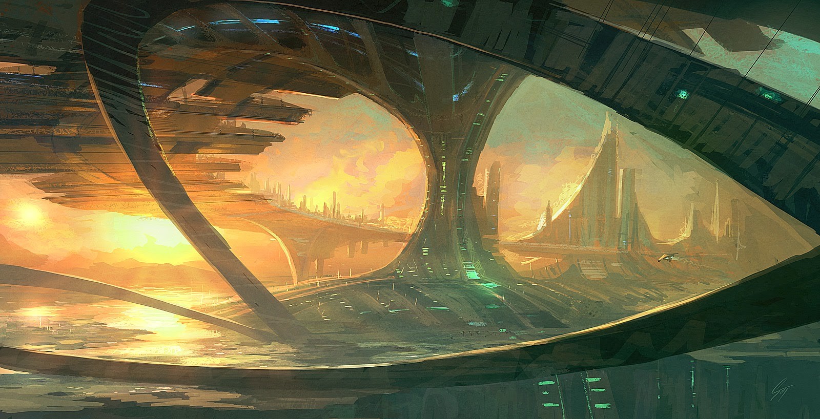 Futuristic city with organic architecture at sunset HD Wallpaper