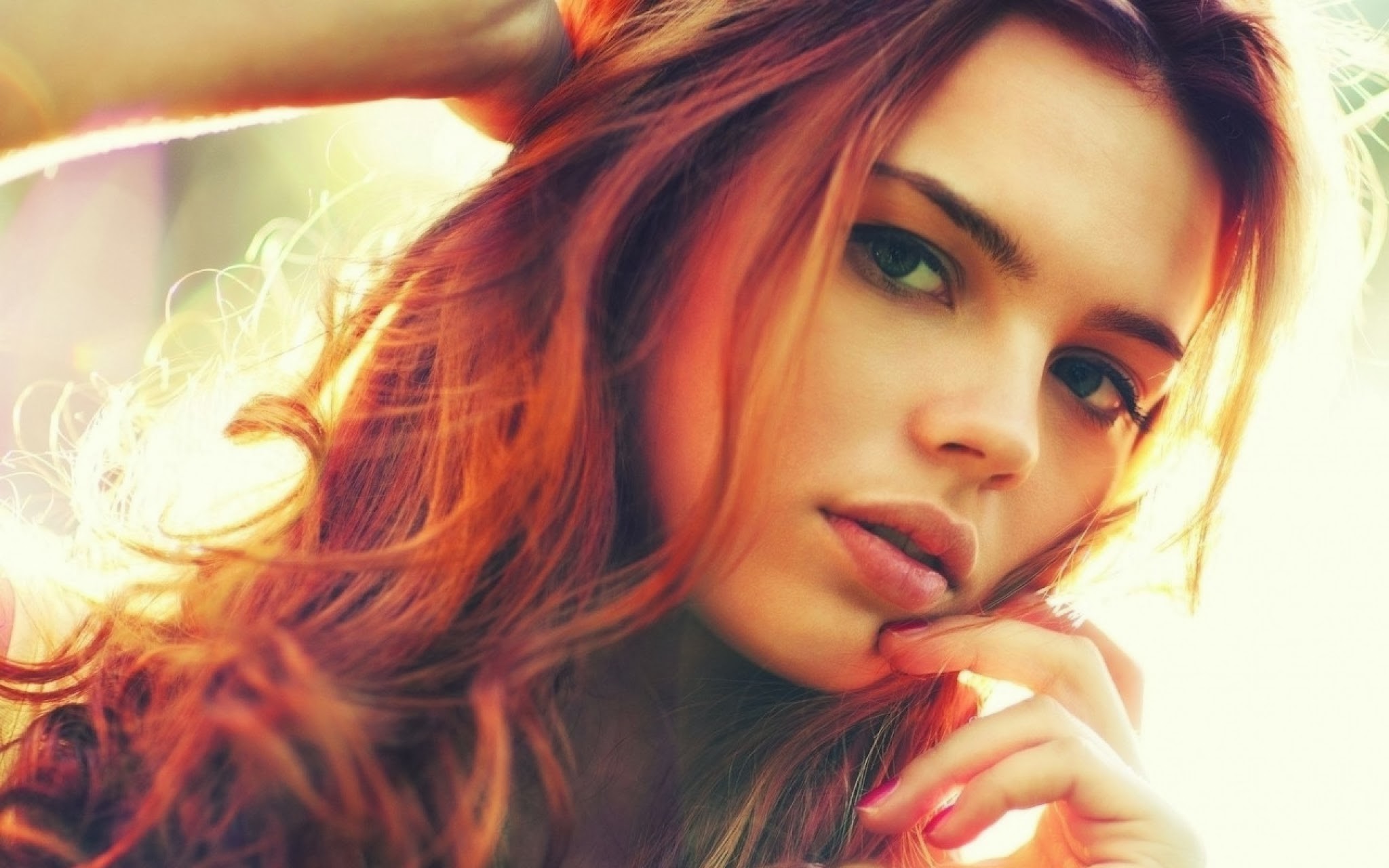 Redhead woman with painted nails HD Wallpaper