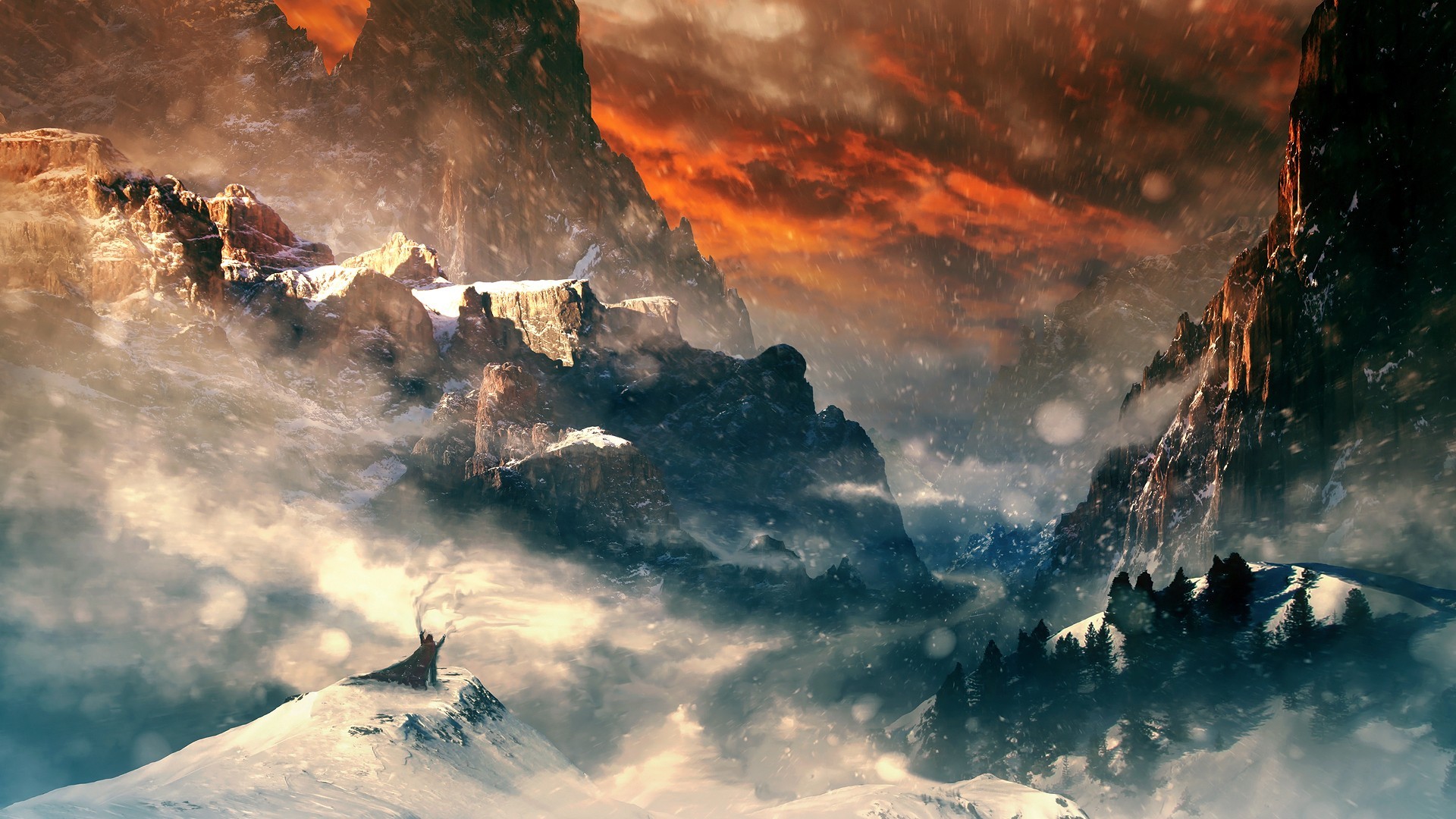 Fantasy art of a wolf howling on a snowy mountain HD Wallpaper