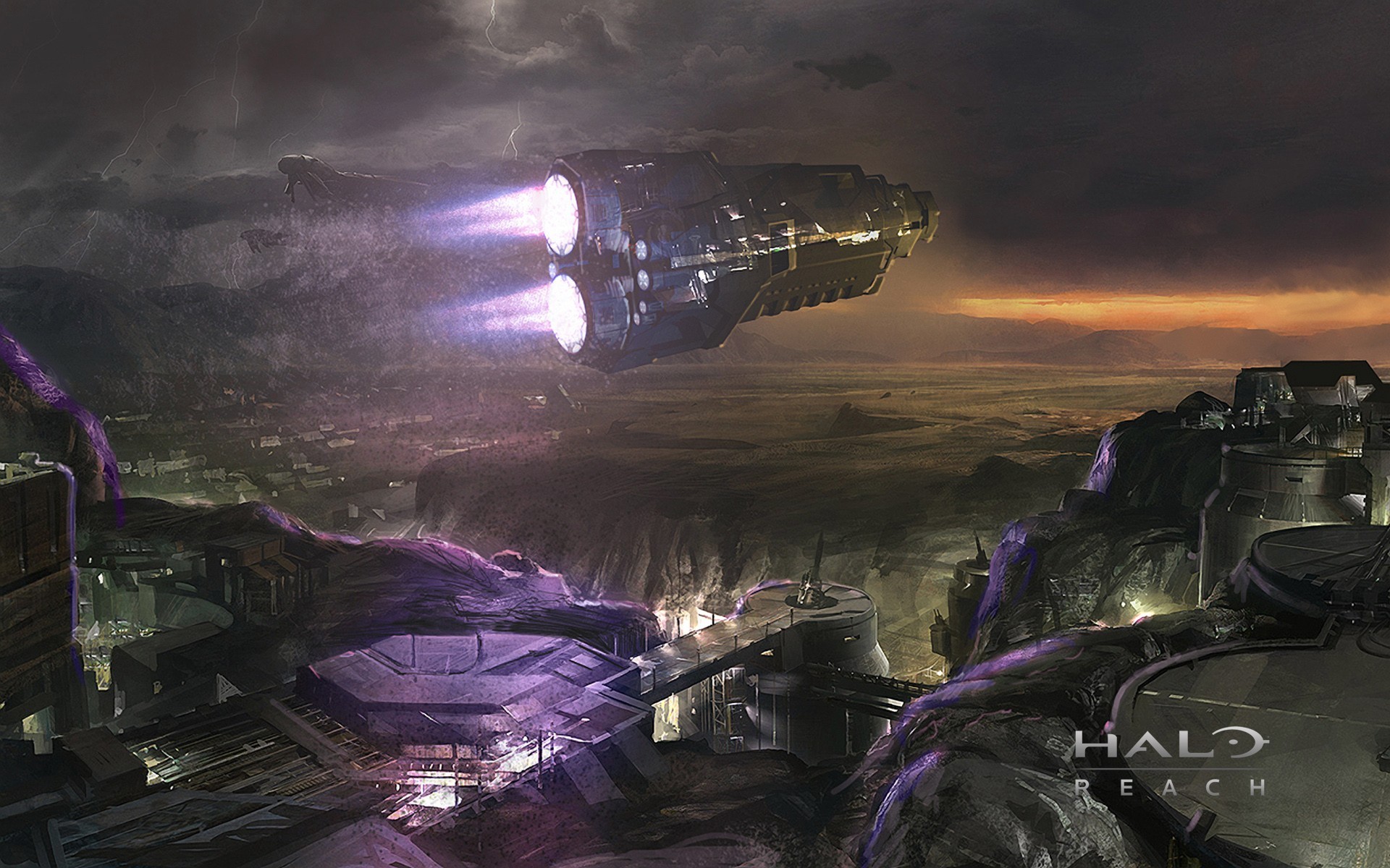 Halo Reach spaceship over a rocky landscape HD Wallpaper