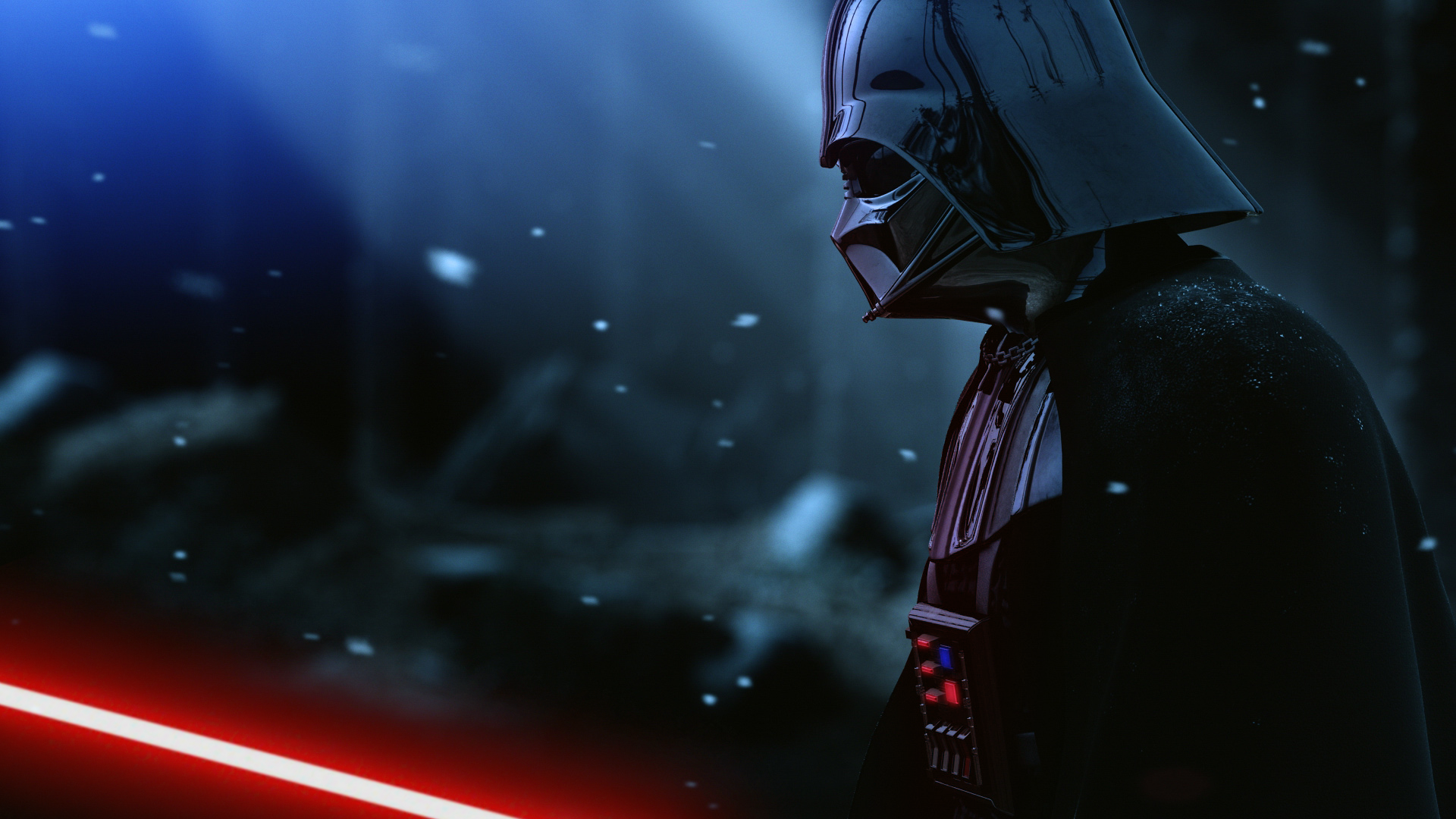 Darth Vader with red lightsaber in snowy environment HD Wallpaper