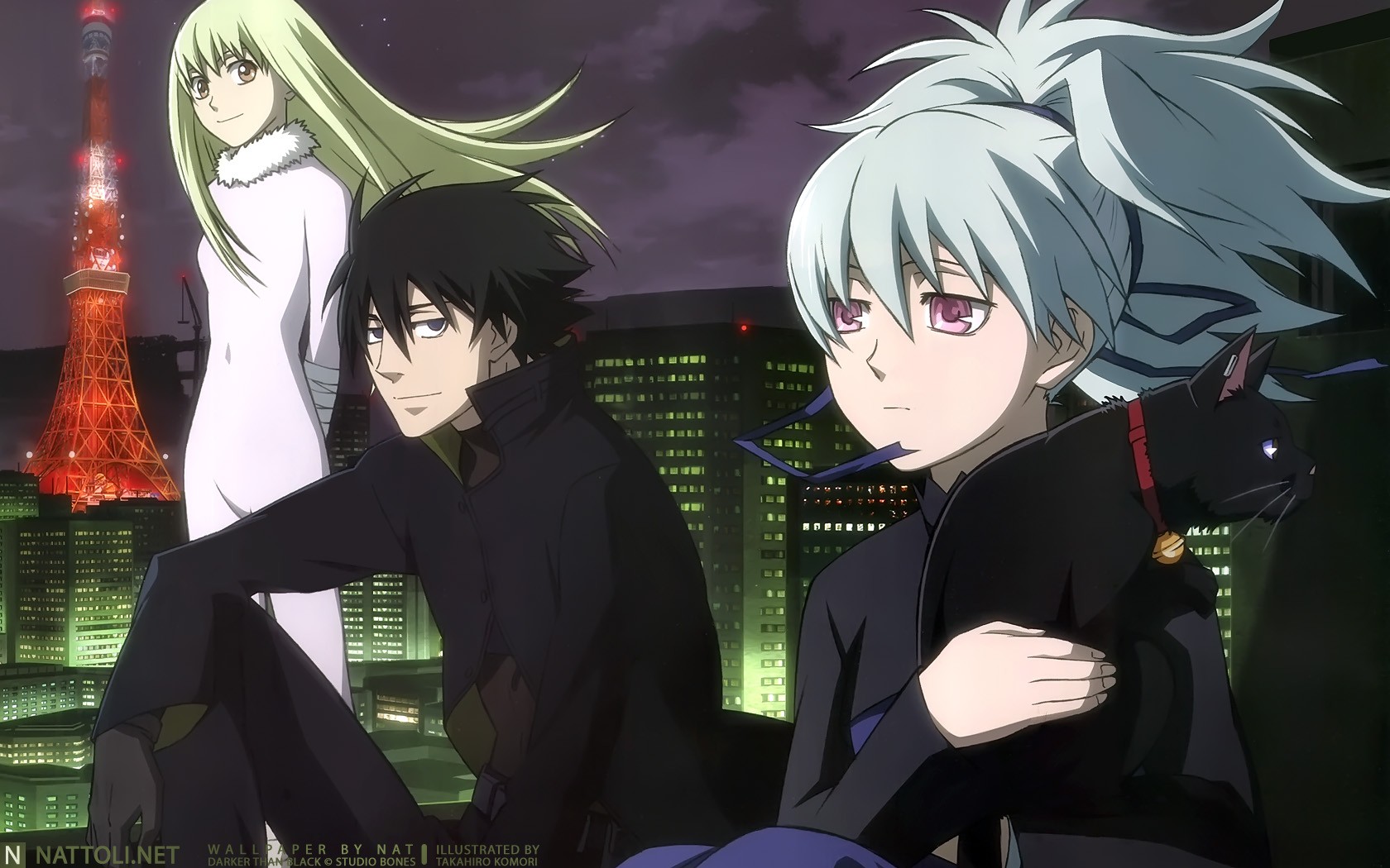 Darker than Black Characters with Tokyo Tower HD Wallpaper