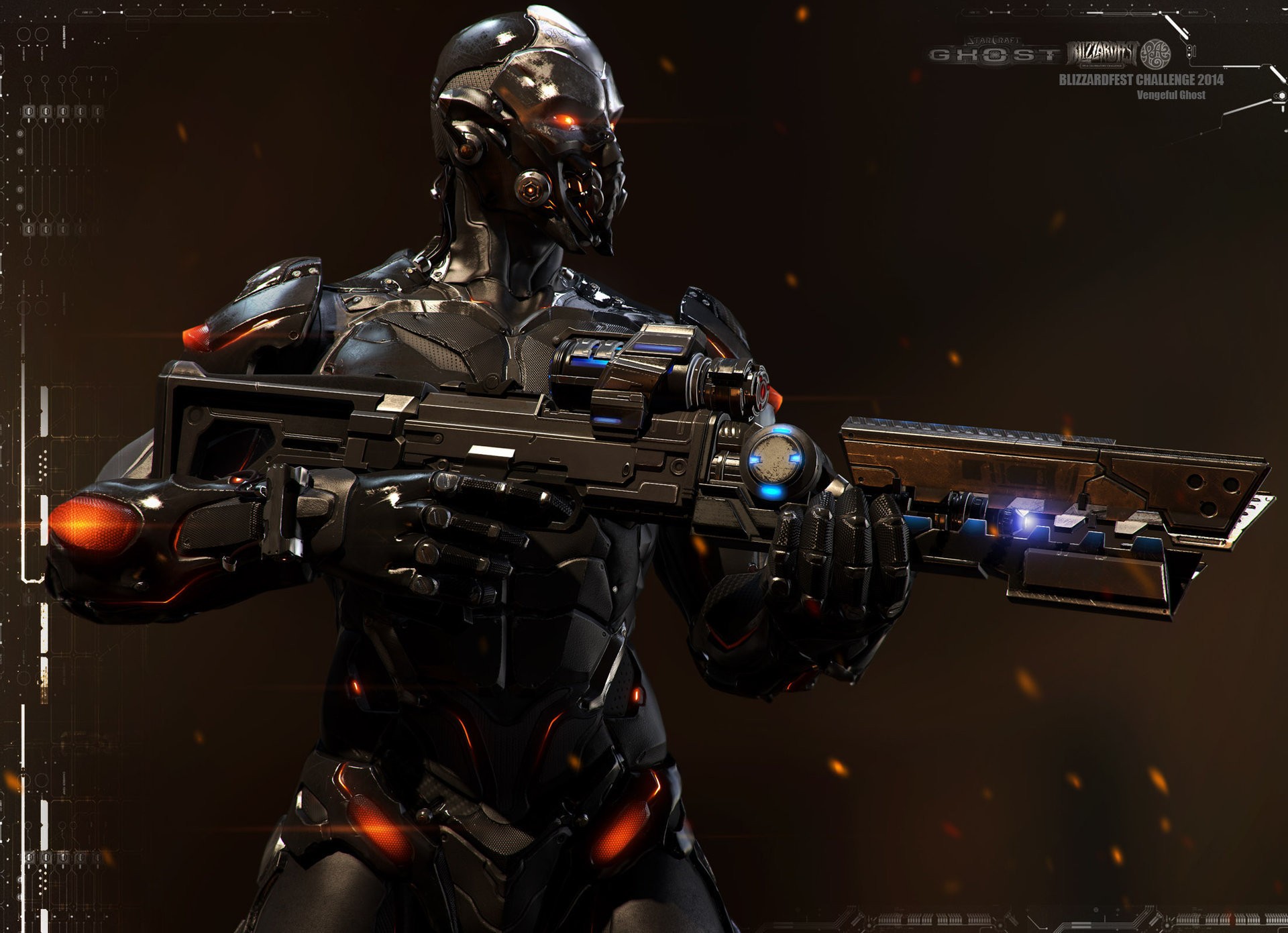 Cybernetic soldier holding a futuristic rifle HD Wallpaper