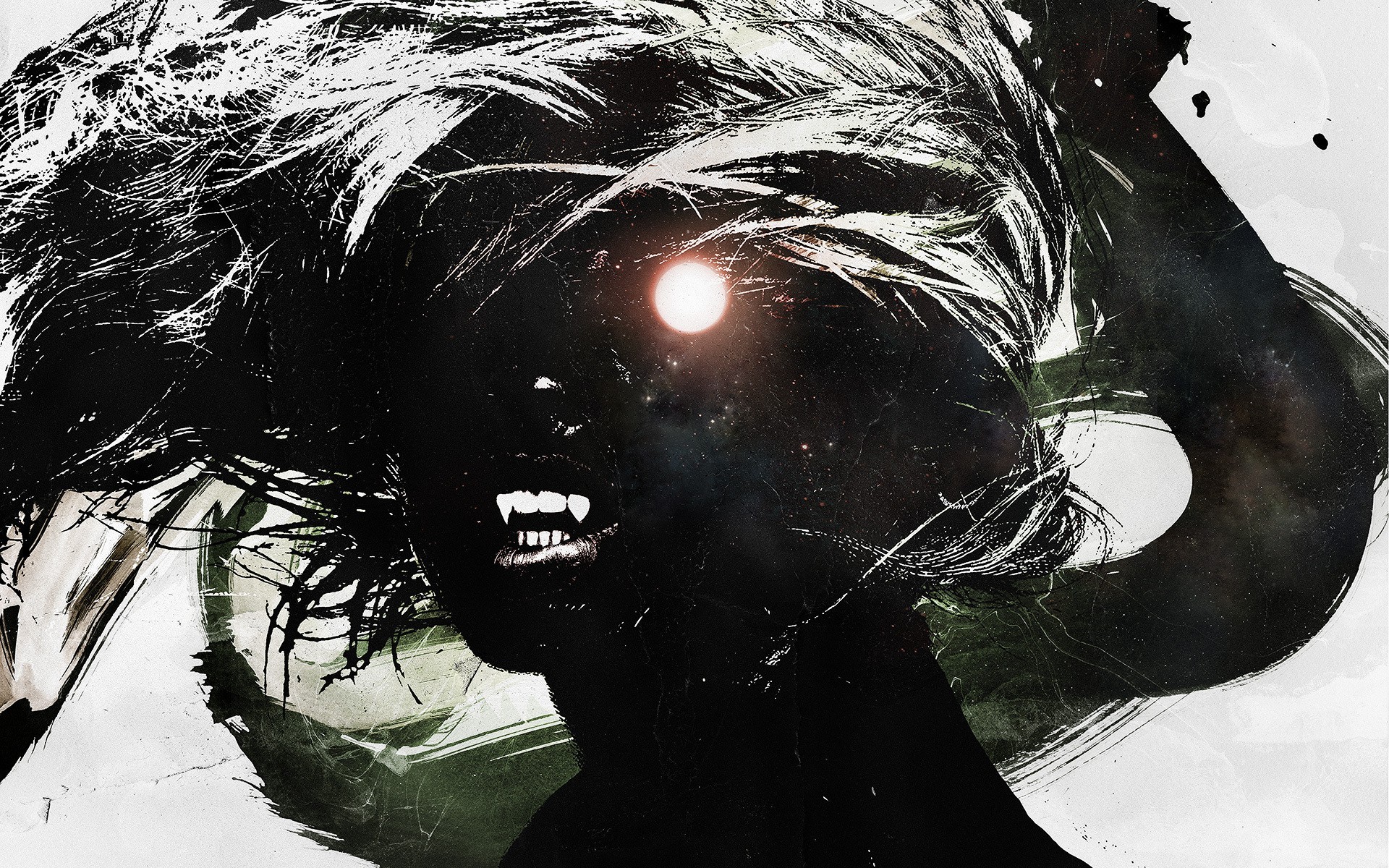Abstract artwork of a vampire with glowing eyes HD Wallpaper