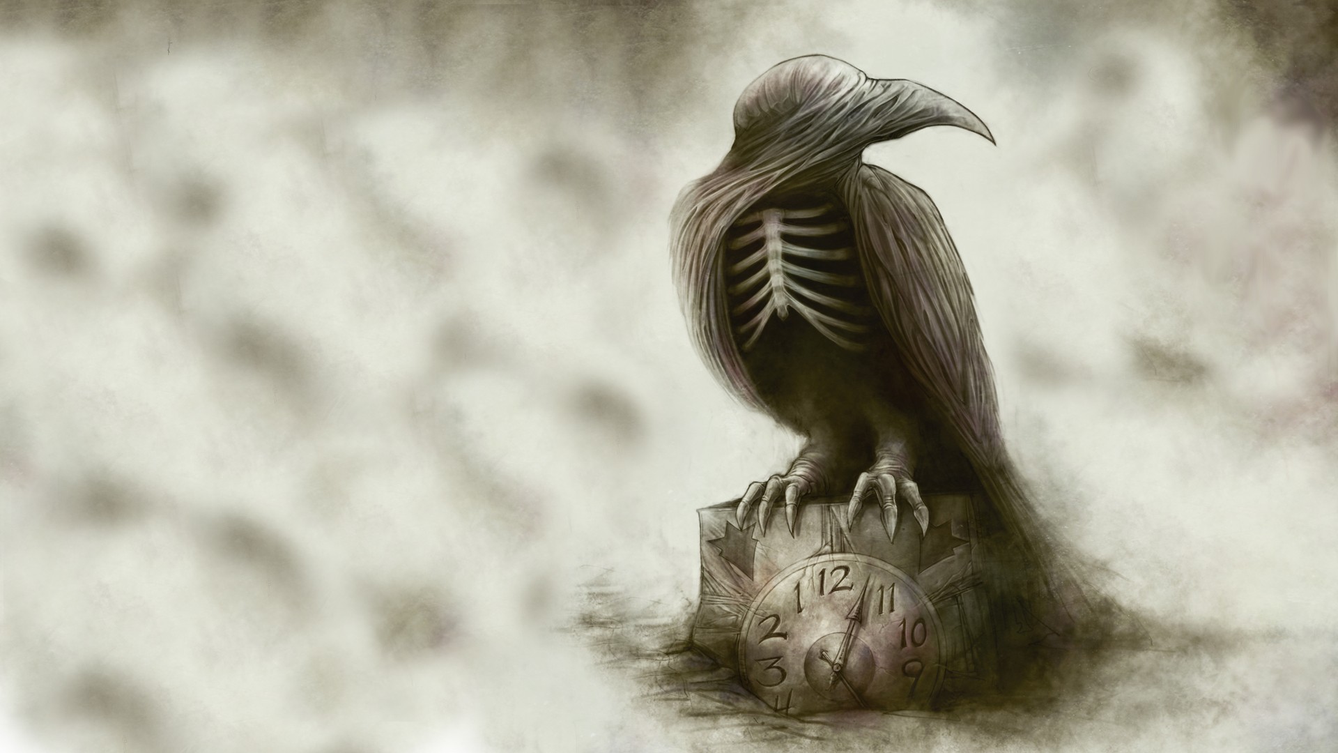 In Flames Raven Skeleton and Clock HD Wallpaper
