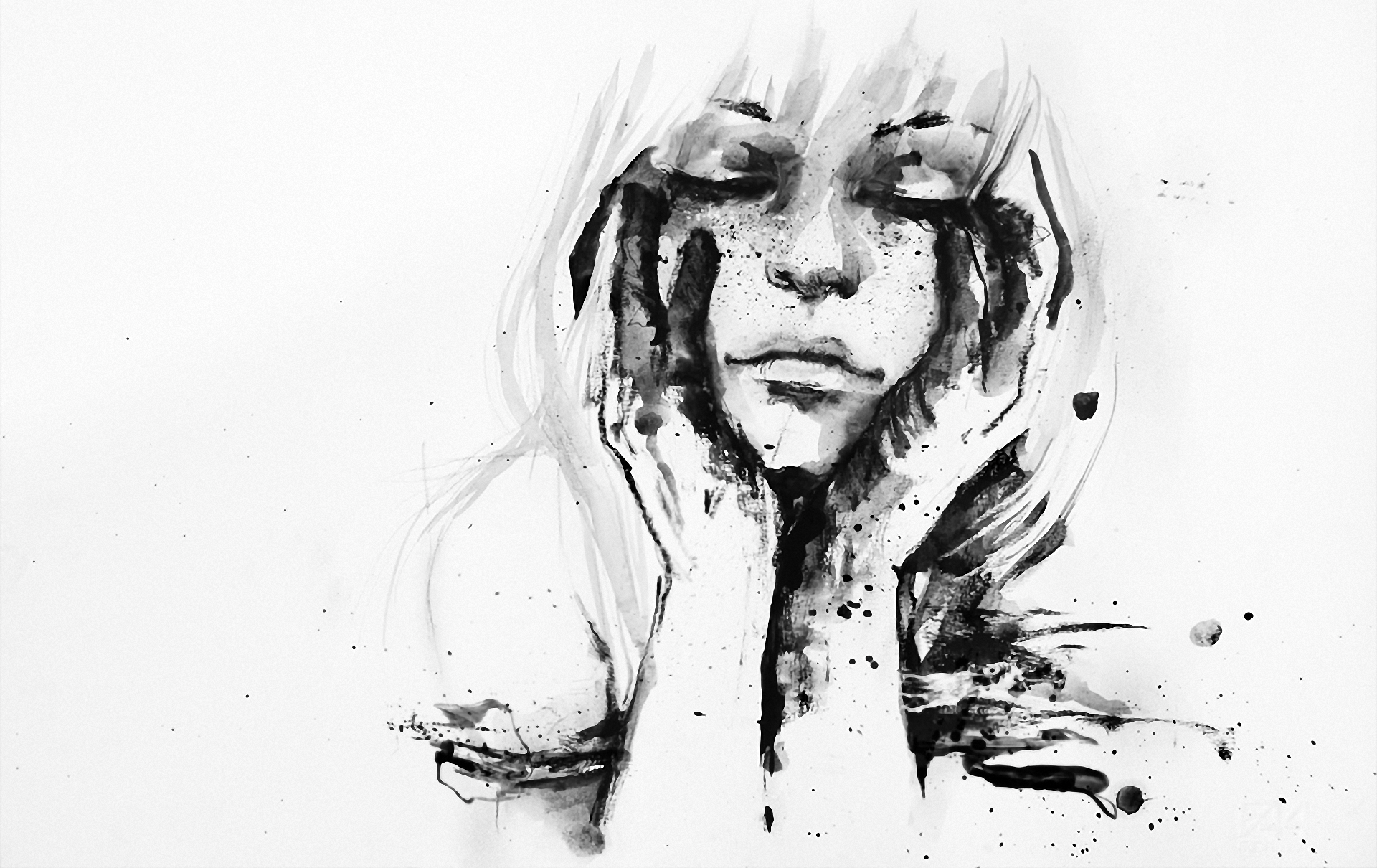 Monochrome watercolor painting of a woman's face HD Wallpaper