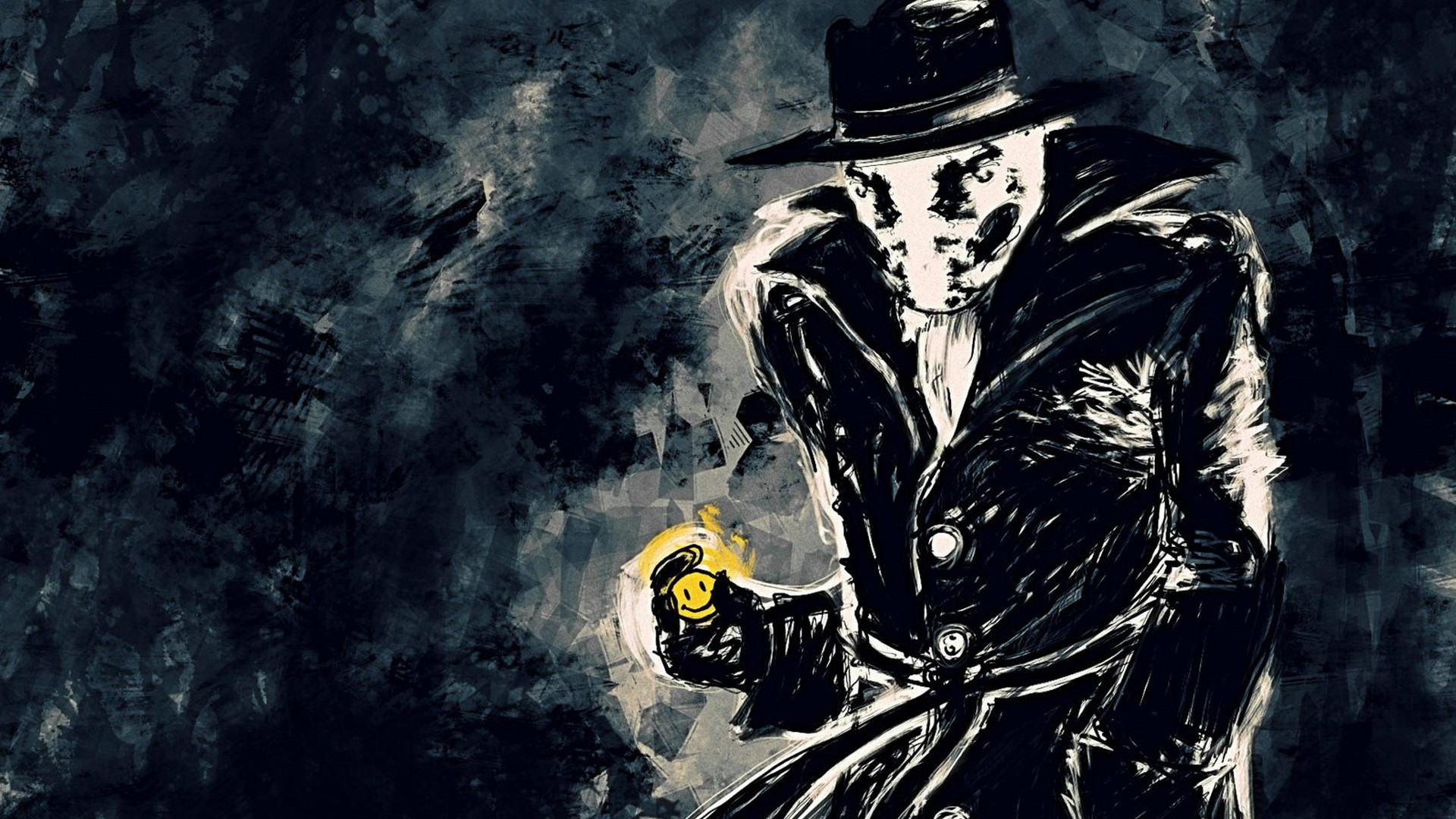 Rorschach holding a smiley face pin HD Wallpaper