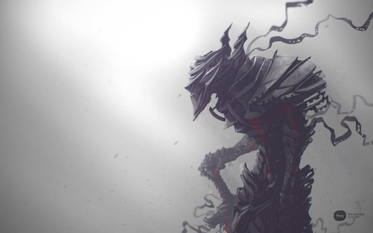 Dark fantasy warrior with red accents HD Wallpaper