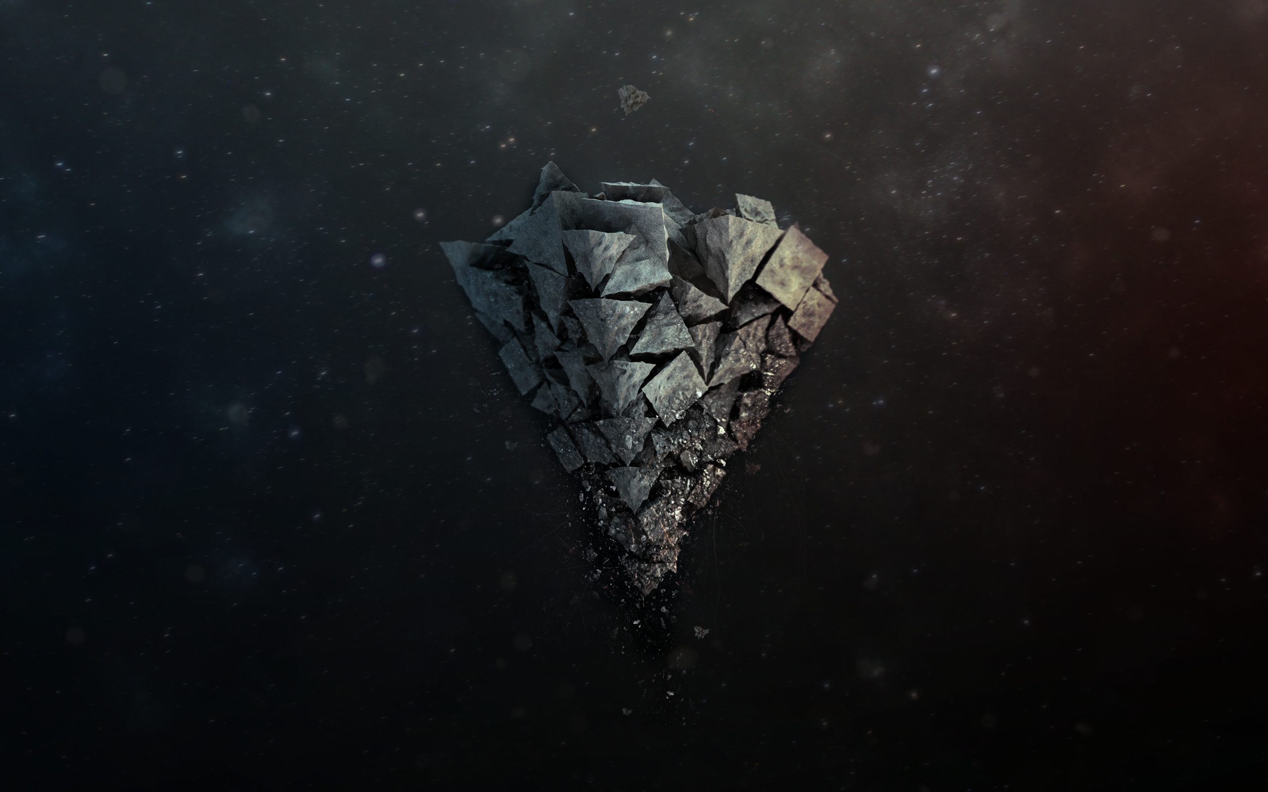 Shattered heart made of rock in space HD Wallpaper