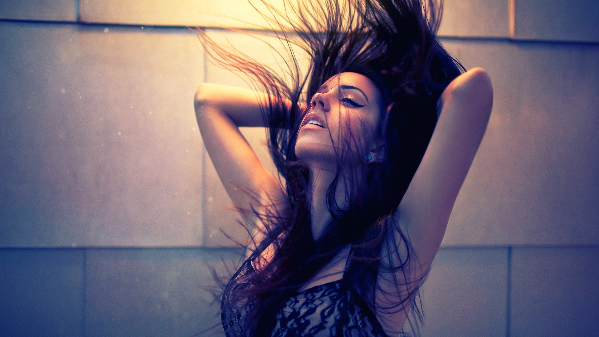 Hannah Ray with arms up and hair flying HD Wallpaper