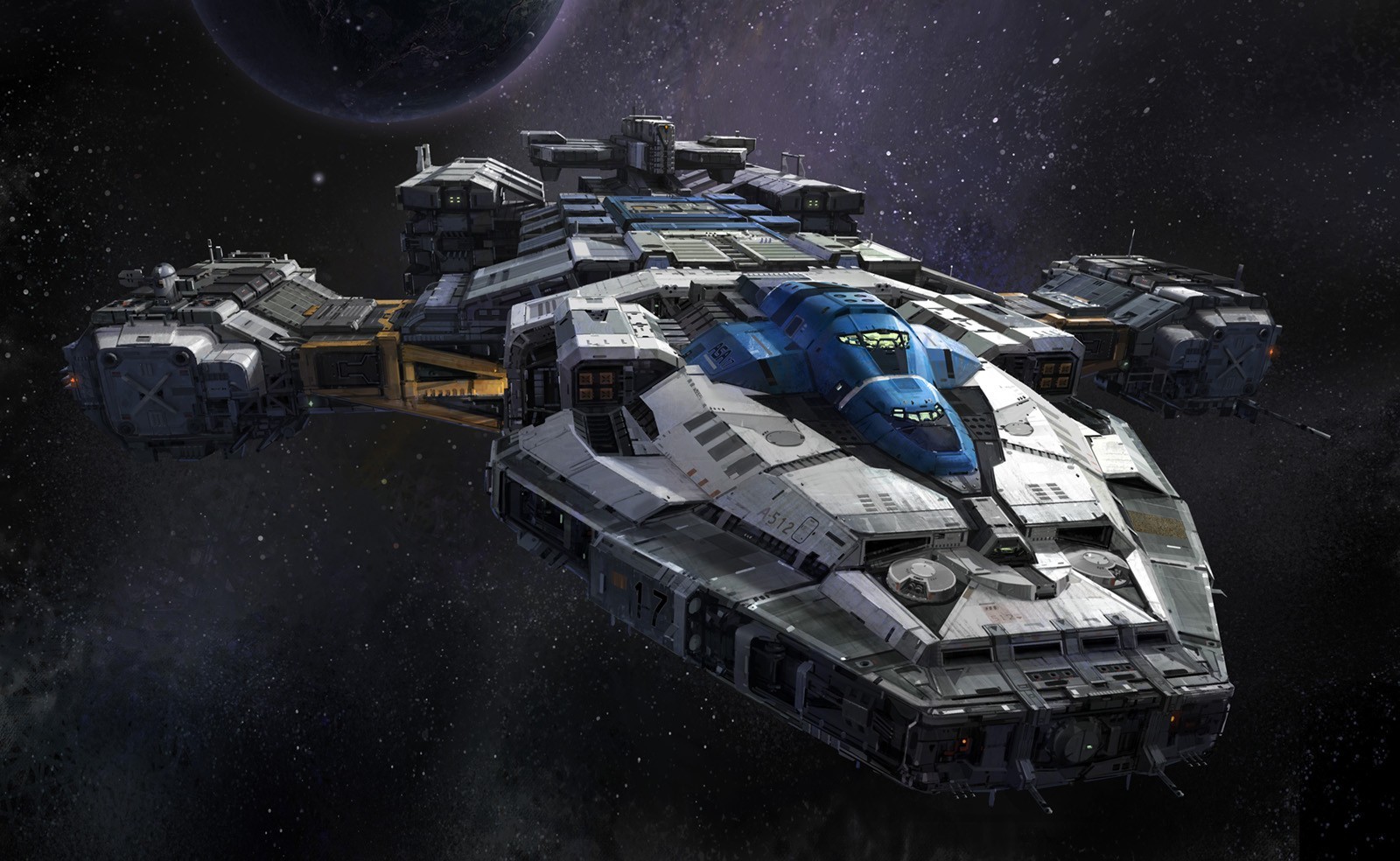 A science fiction spaceship in outer space HD Wallpaper