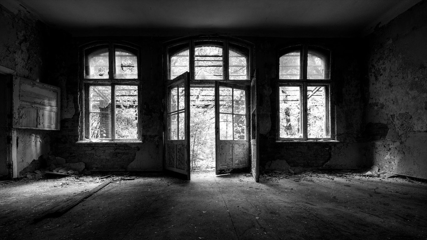 Abandoned room with broken windows and doors HD Wallpaper