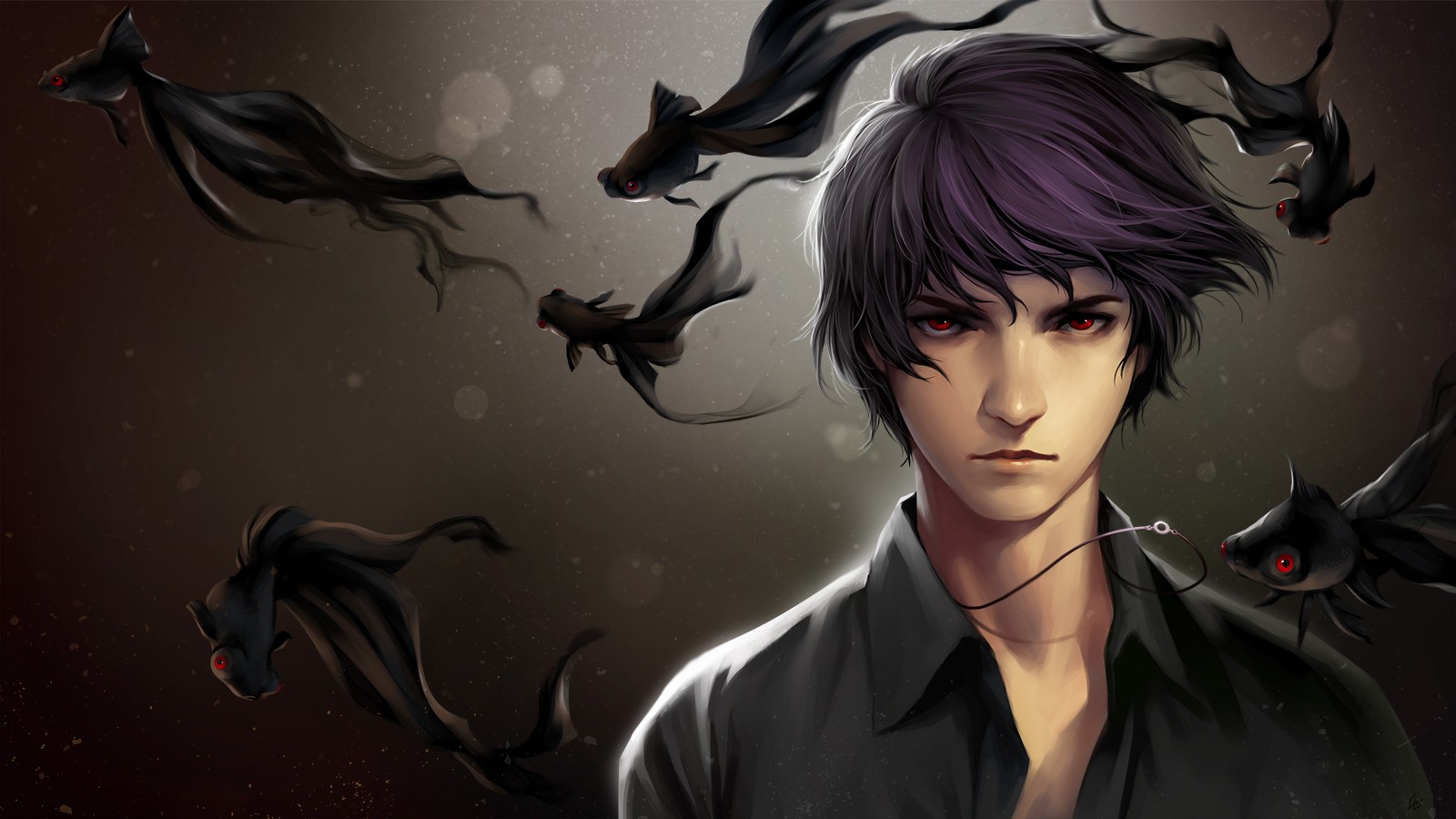 Anime boy with black fish HD Wallpaper