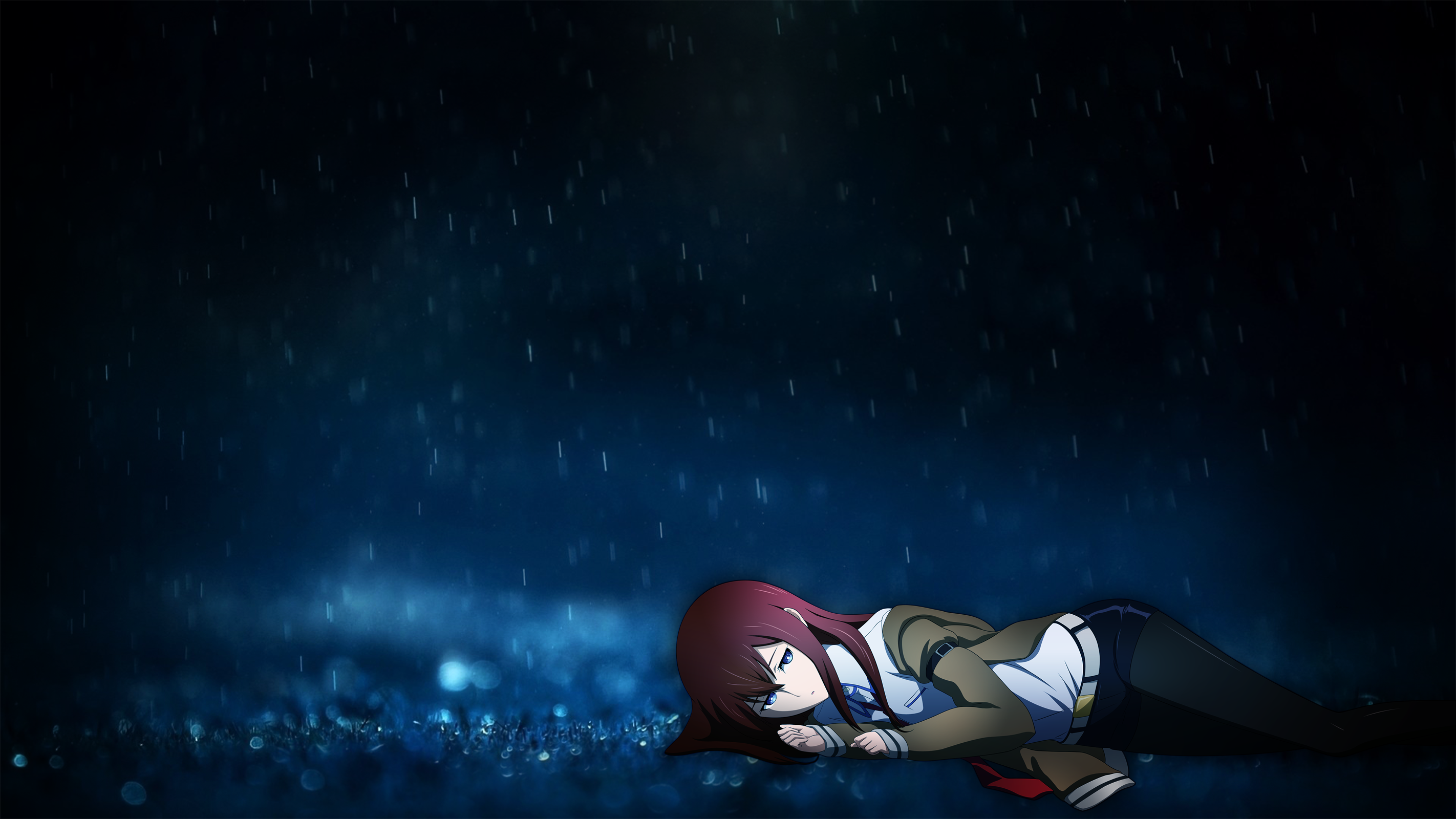 Makise Kurisu lying in the rain from Steins;Gate HD Wallpaper