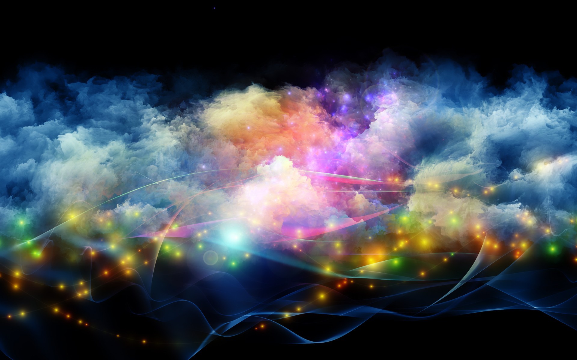 Abstract colorful digital art with smoke and shapes HD Wallpaper