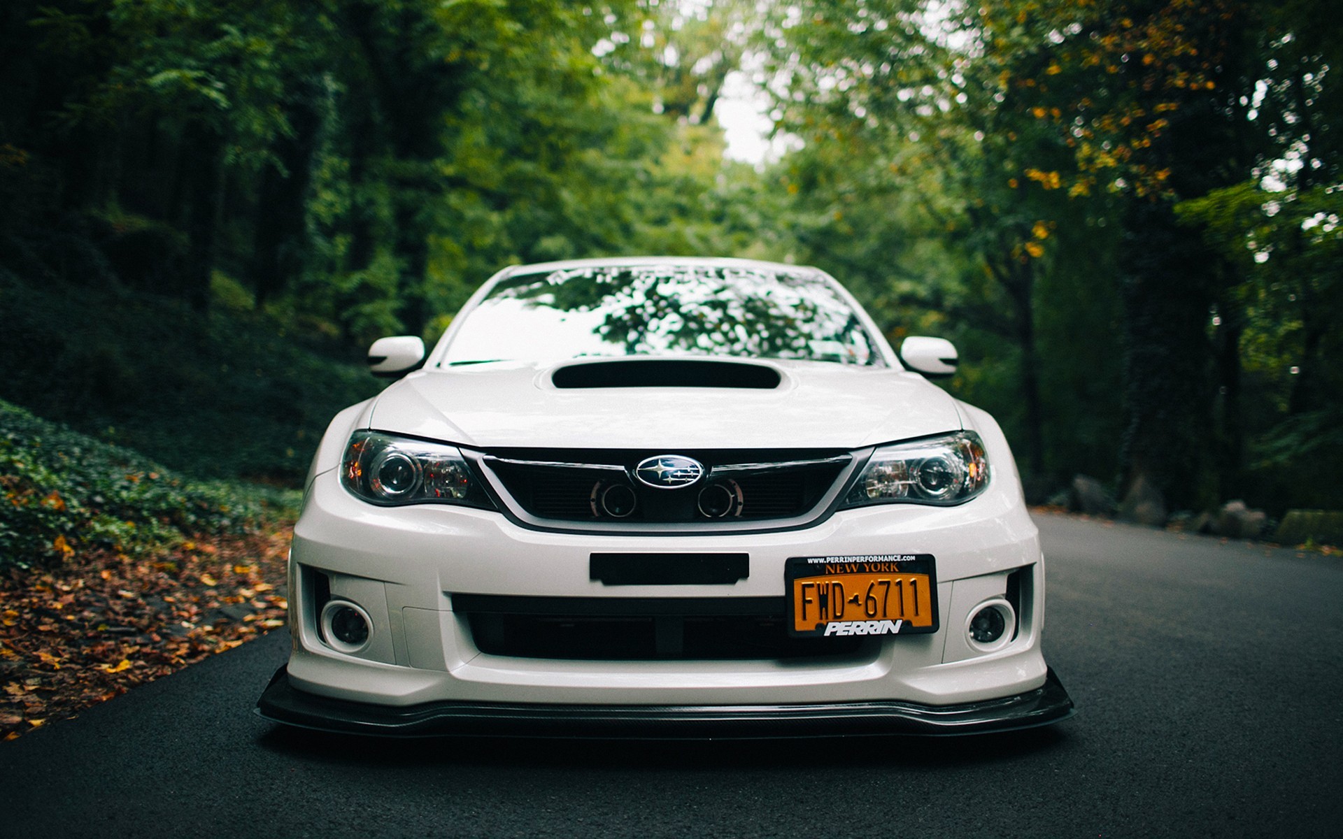 White Subaru Impreza WRX STI parked on a road HD Wallpaper