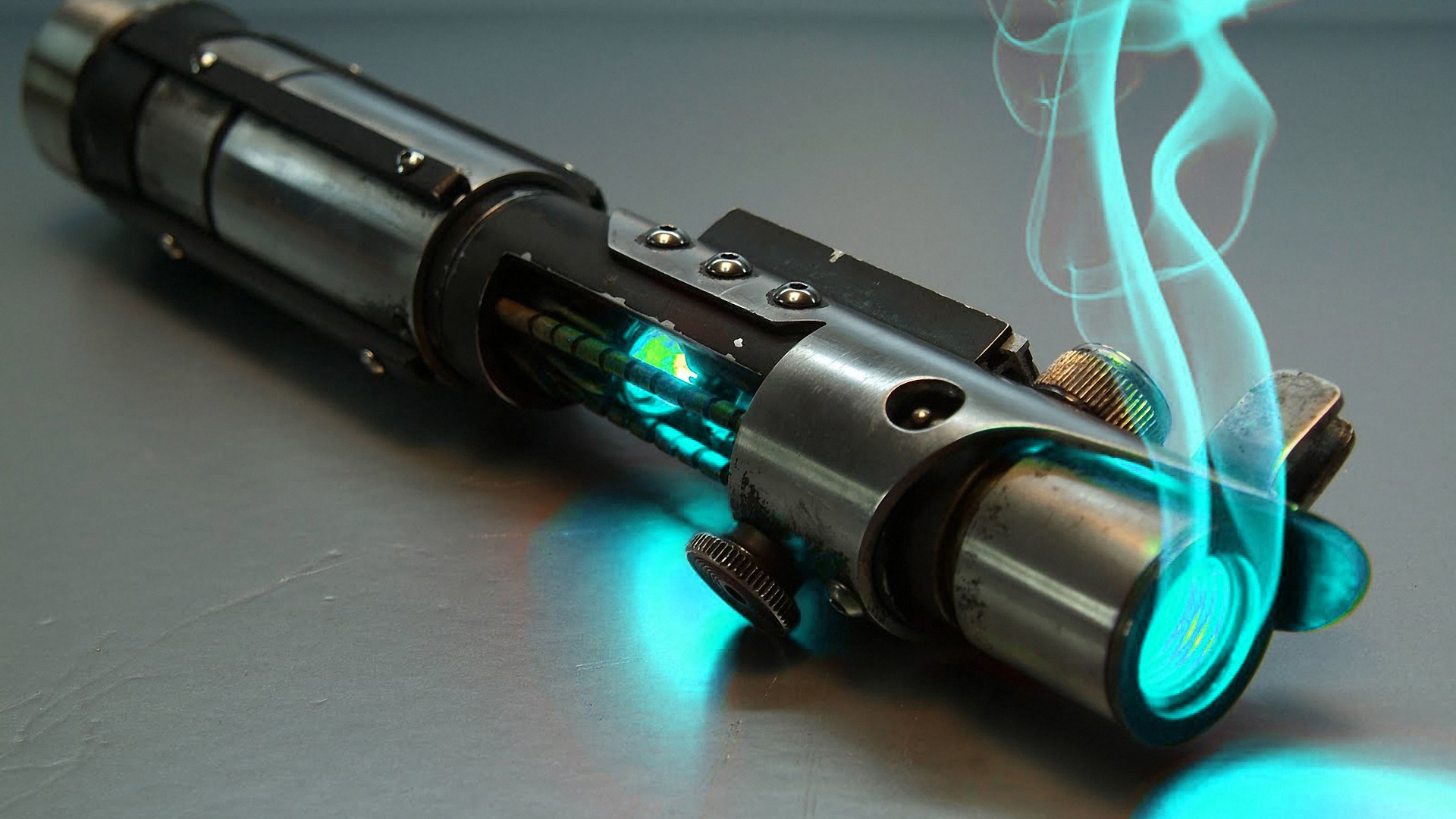 Star Wars lightsaber with blue smoke HD Wallpaper