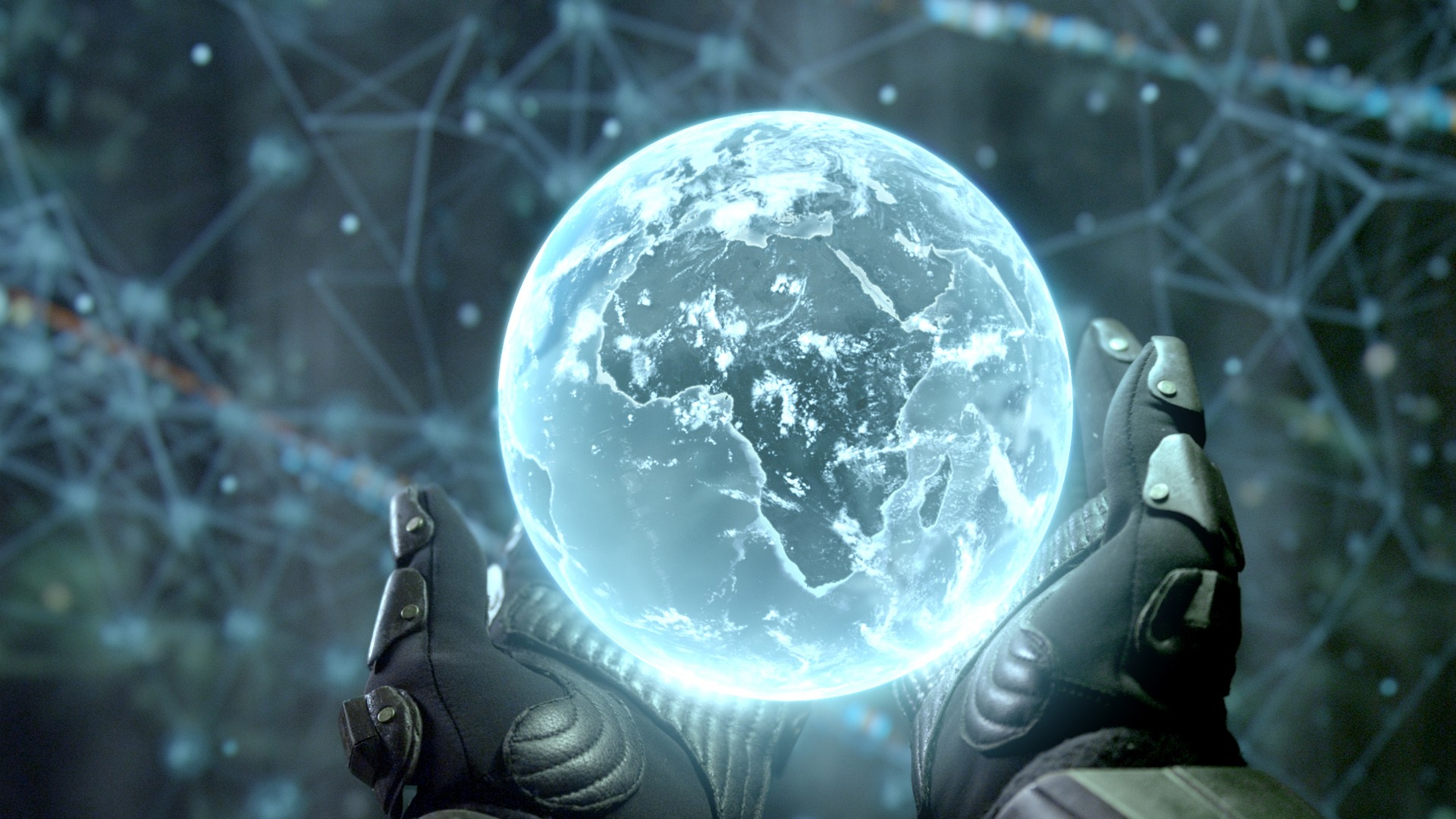 Hands holding a glowing holographic Earth HD Wallpaper