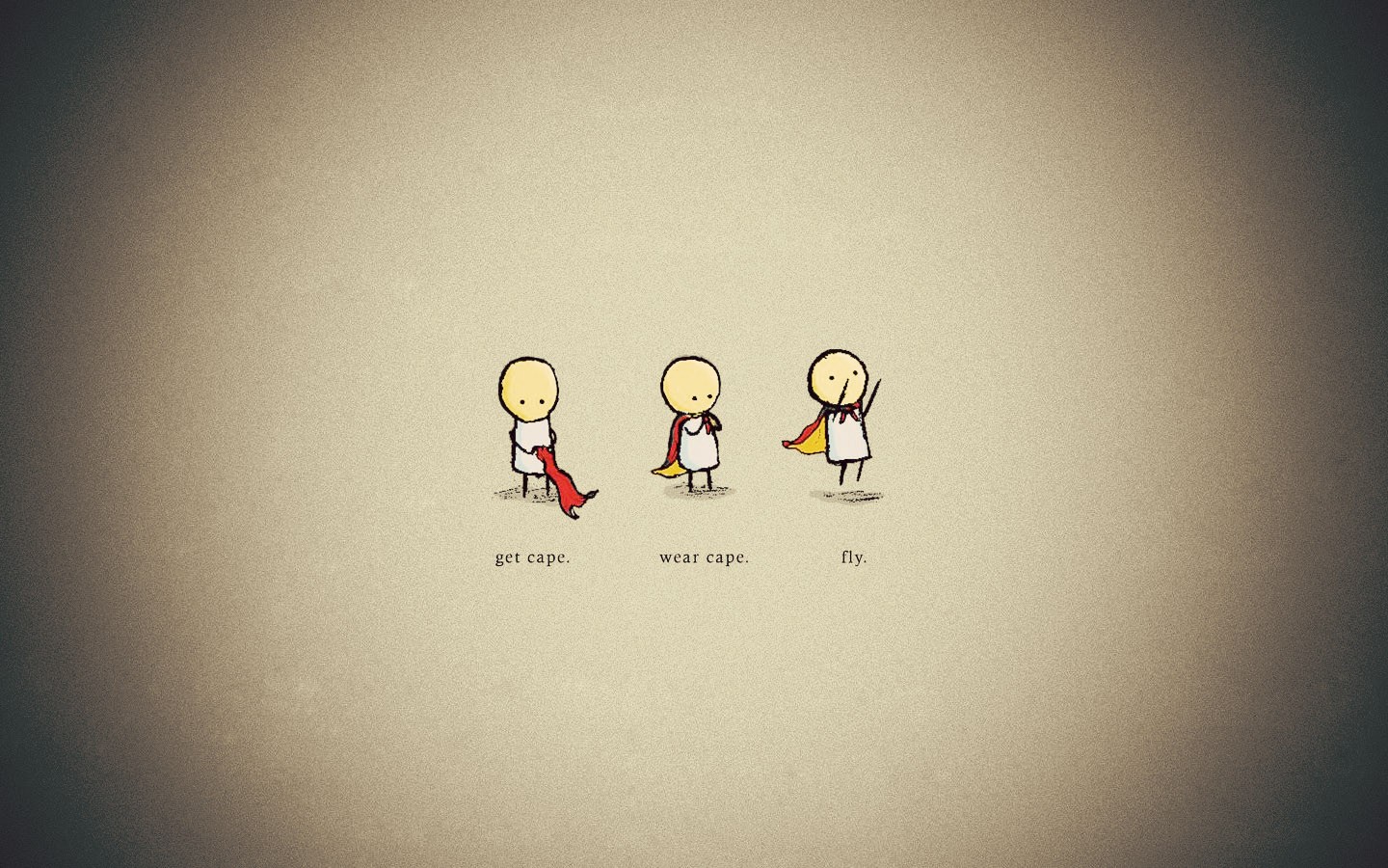 Minimalist artwork of three figures getting, wearing, and flying with capes HD Wallpaper