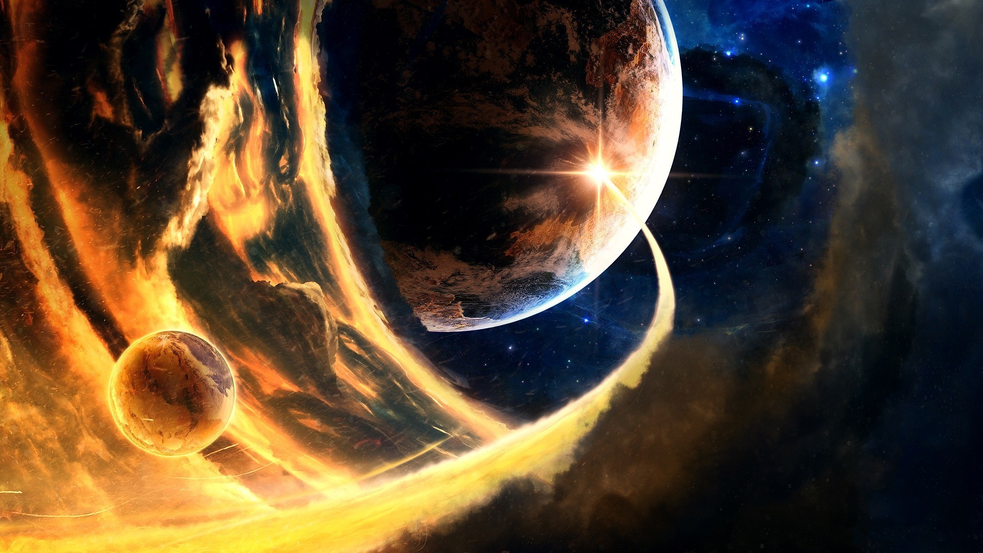 Space art with planets and nebulae HD Wallpaper