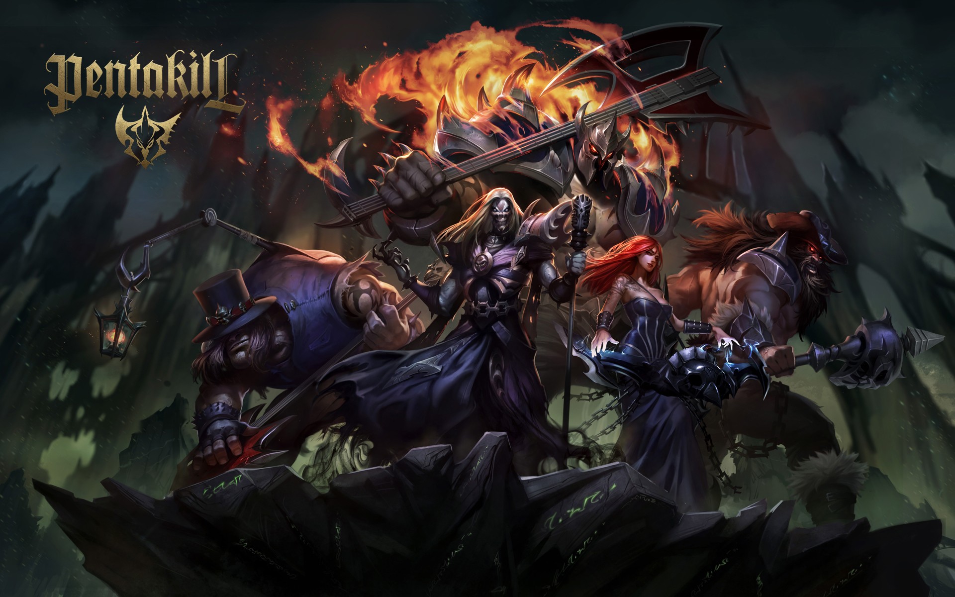 Pentakill League of Legends Characters with Guitars HD Wallpaper