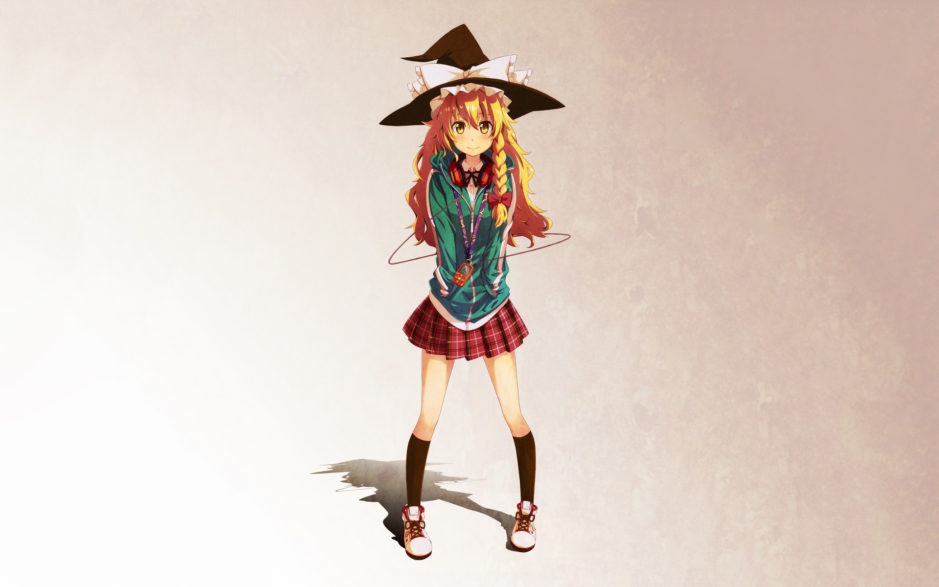 Kirisame Marisa from Touhou wearing a witch hat and headphones HD Wallpaper