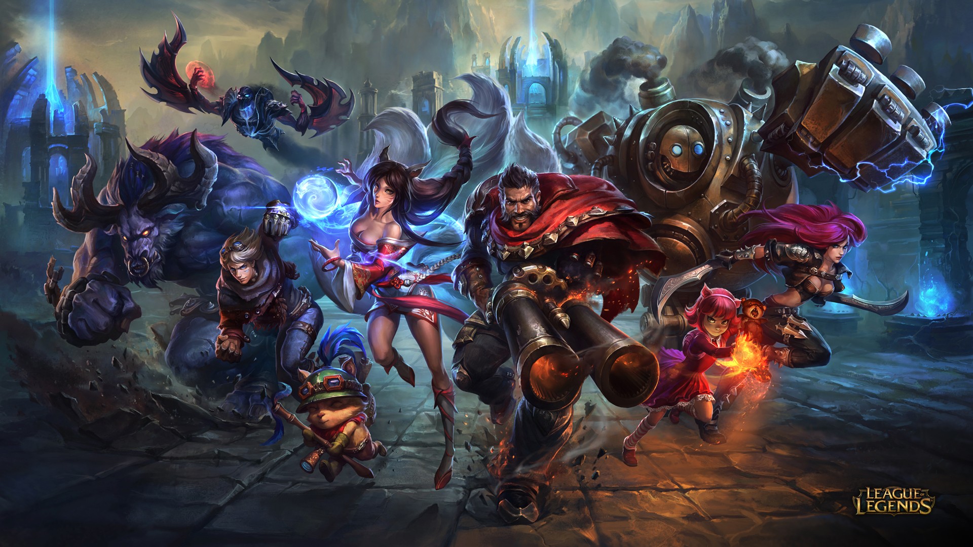 League of Legends characters in a battle scene HD Wallpaper