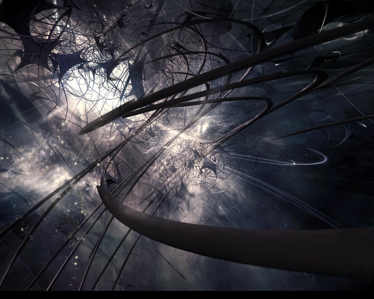 Abstract dark digital art with wires HD Wallpaper